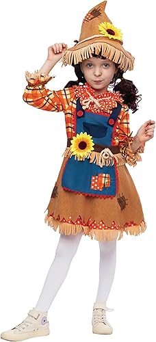 Spooktacular Creations Disfraz de espantapájaros dulce de girasol de Halloween para niñas y niños, disfraz de espantapájaros de calabaza