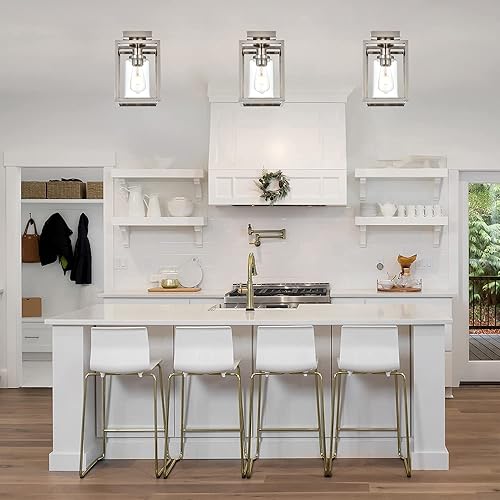 Miniatura 2 de MELUCEE Lámpara de techo semiempotrada con acabado de níquel cepillado, 1 luz industrial de isla geométrica, jaula de metal, lámpara de techo para