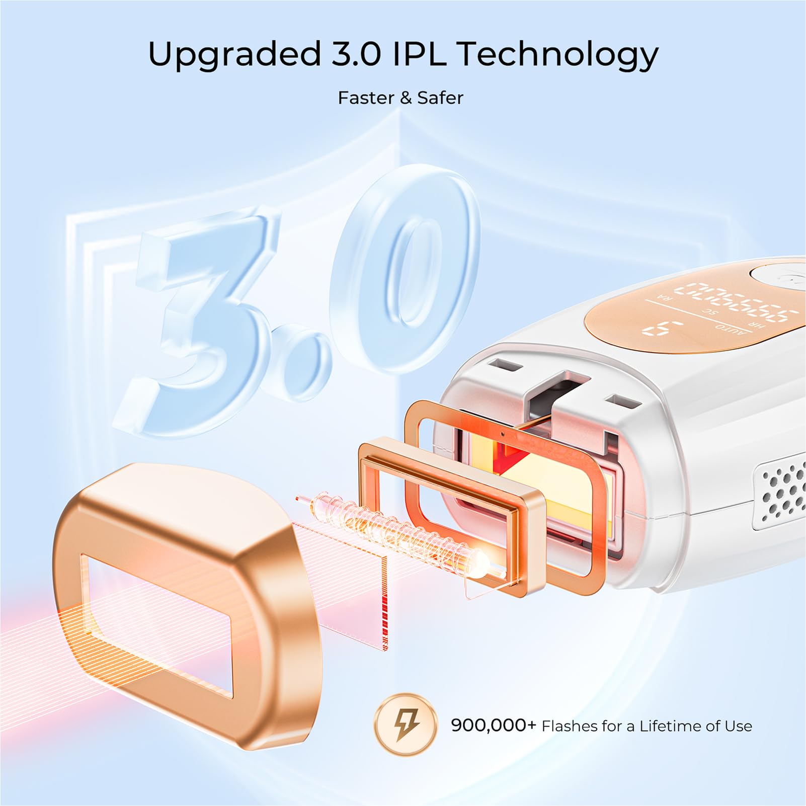 Finequin Laser Hair Removal, IPL Laser Hair Removal for Women and Men Permanent, Hair Removal Device with 3.0 IPL Red Light Wave, Home Laser Hair Removal Device for Facial Legs Armpits Bikini Body Use: Gold White