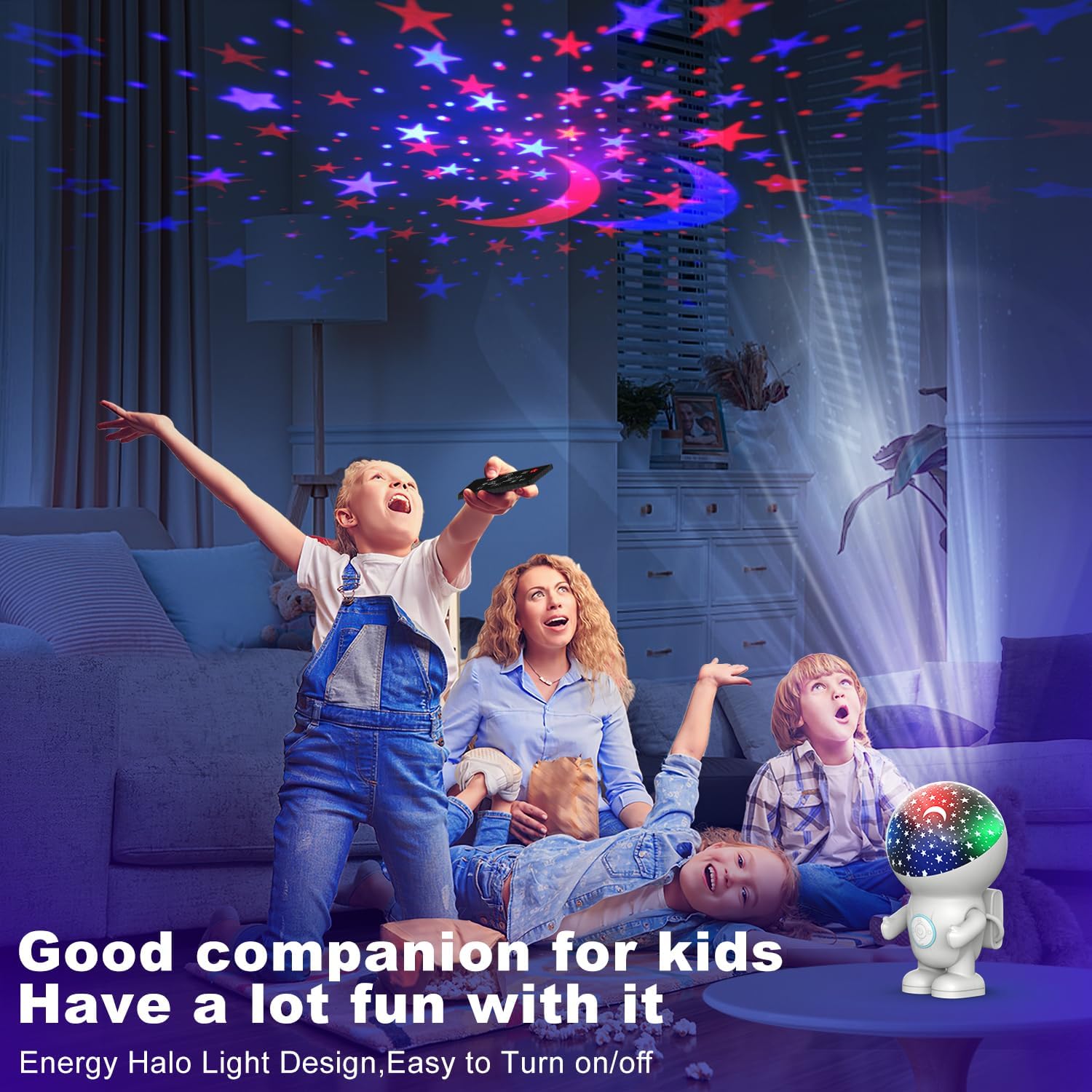 Night Light Projector,Night Light for Kids,Astronaut Star Projector with Timer,Remote, Adjustable Brightness,Energy Halo and 360 ° Rotation