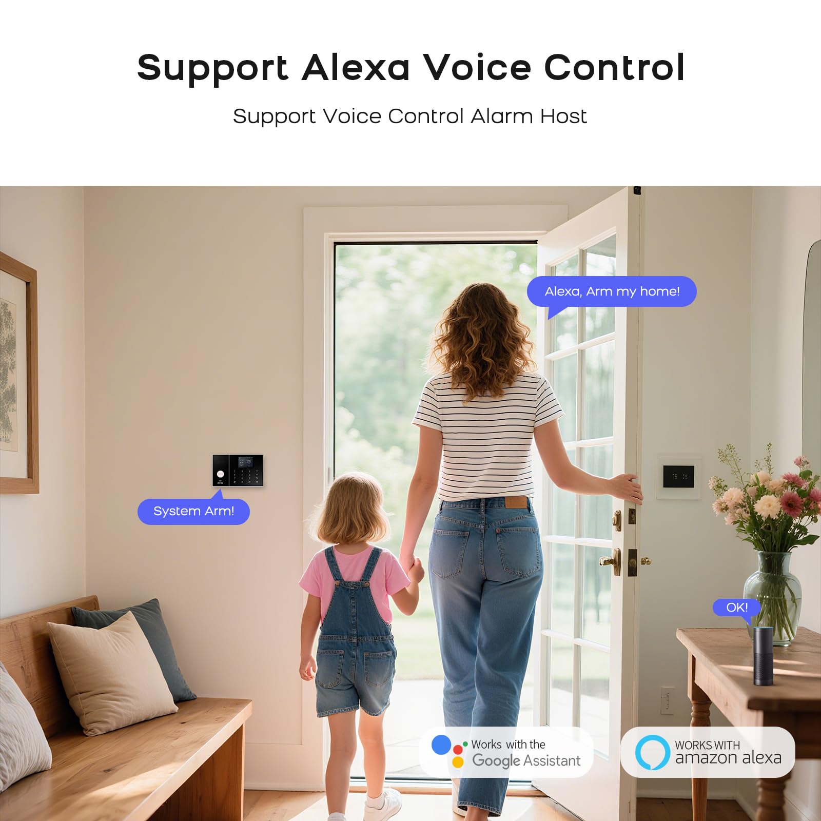 PGST Kit Alarma Casa con Aviso al Movil, Sistema de Alarma para Casa WiFi y gsm sin cuotas con Pantalla 2.4” y Batería de 1000 mAh,Aplicación Tuya Smart Life, Alexa y Google