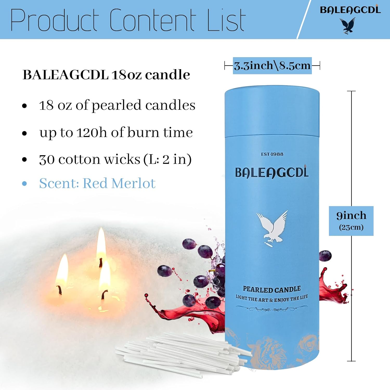 Velvet Merlot Pearled Candle 18 Oz (1.1lb) with 30 Wicks - Merlot Wine Scented Sand Candles White Refillable Wax Lasts Up to 120 Hours Smooth and Clean Burning for DIY Candle Making