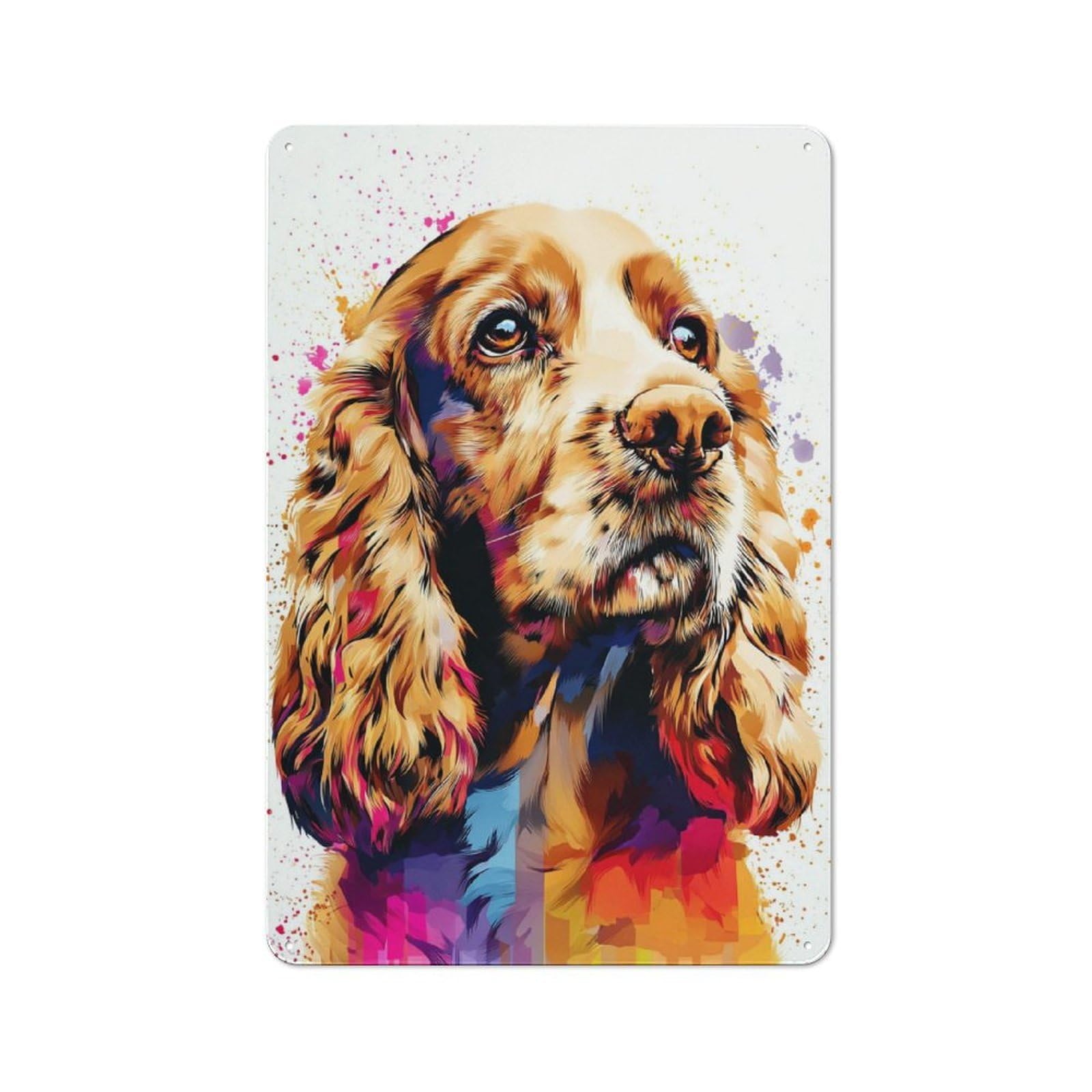 Tin Wall Plaque 30x20cm with Colorful Cocker Spaniel Portrait -1 for Man Cave Or Games Room, A Housewarming Gift for Leisure-room Decor Enthusiasts