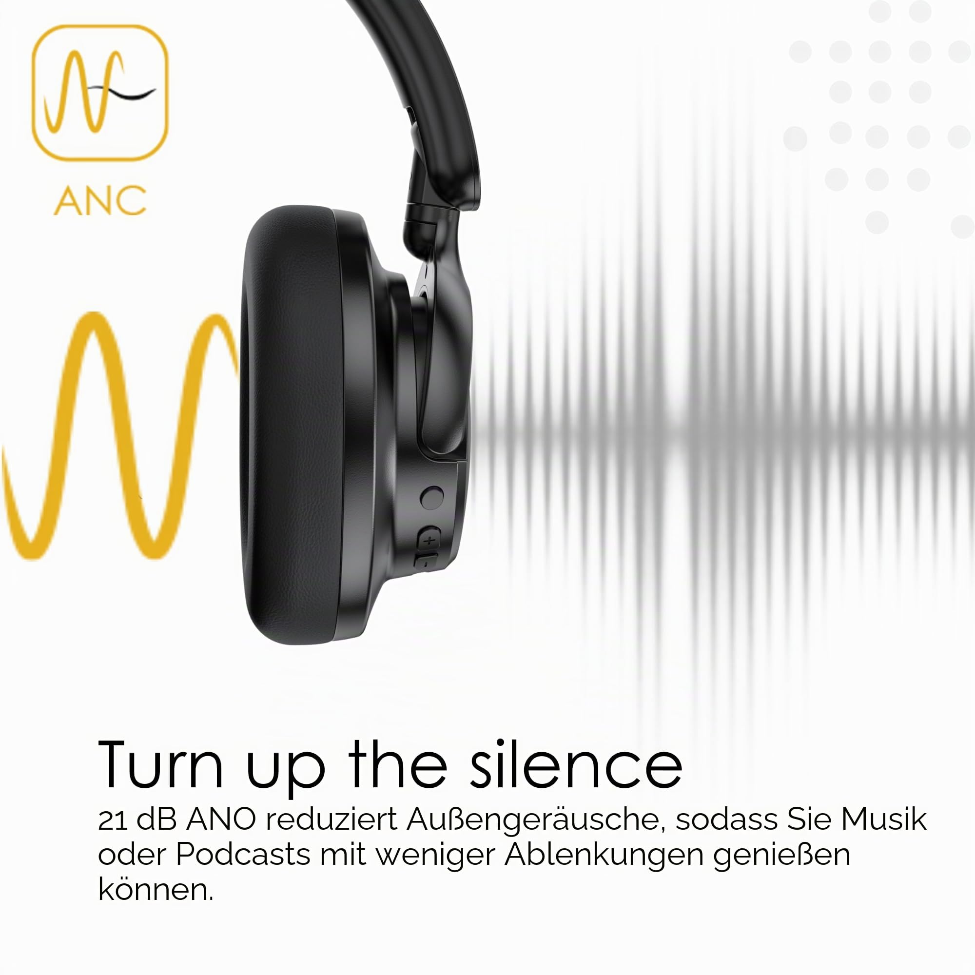 Boompods Headpods ANC+ Geräuschunterdrückende Kopfhörer - Over-Ear Bluetooth Kopfhörer mit Mikrofon, 55+ Std. Spielzeit und Pillowfoam-Polster, Faltbarer Over-Ear Headset und Reisetasche, Schwarz