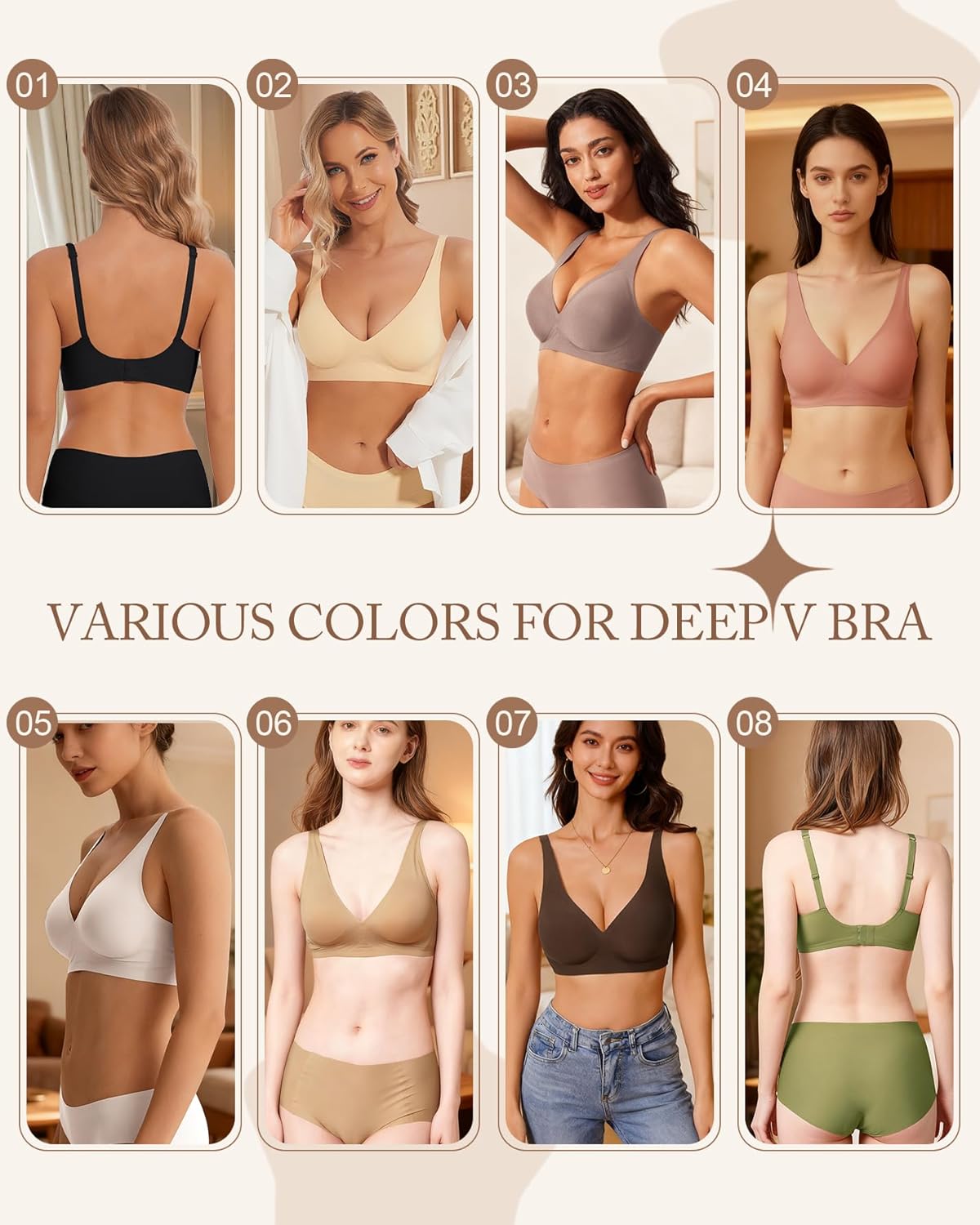 Deep V Bra Low Cut Sexy Push Up Bralettes for Women Padded Comfy Smoothing Wireless Lifting Bras Seamless Bralette