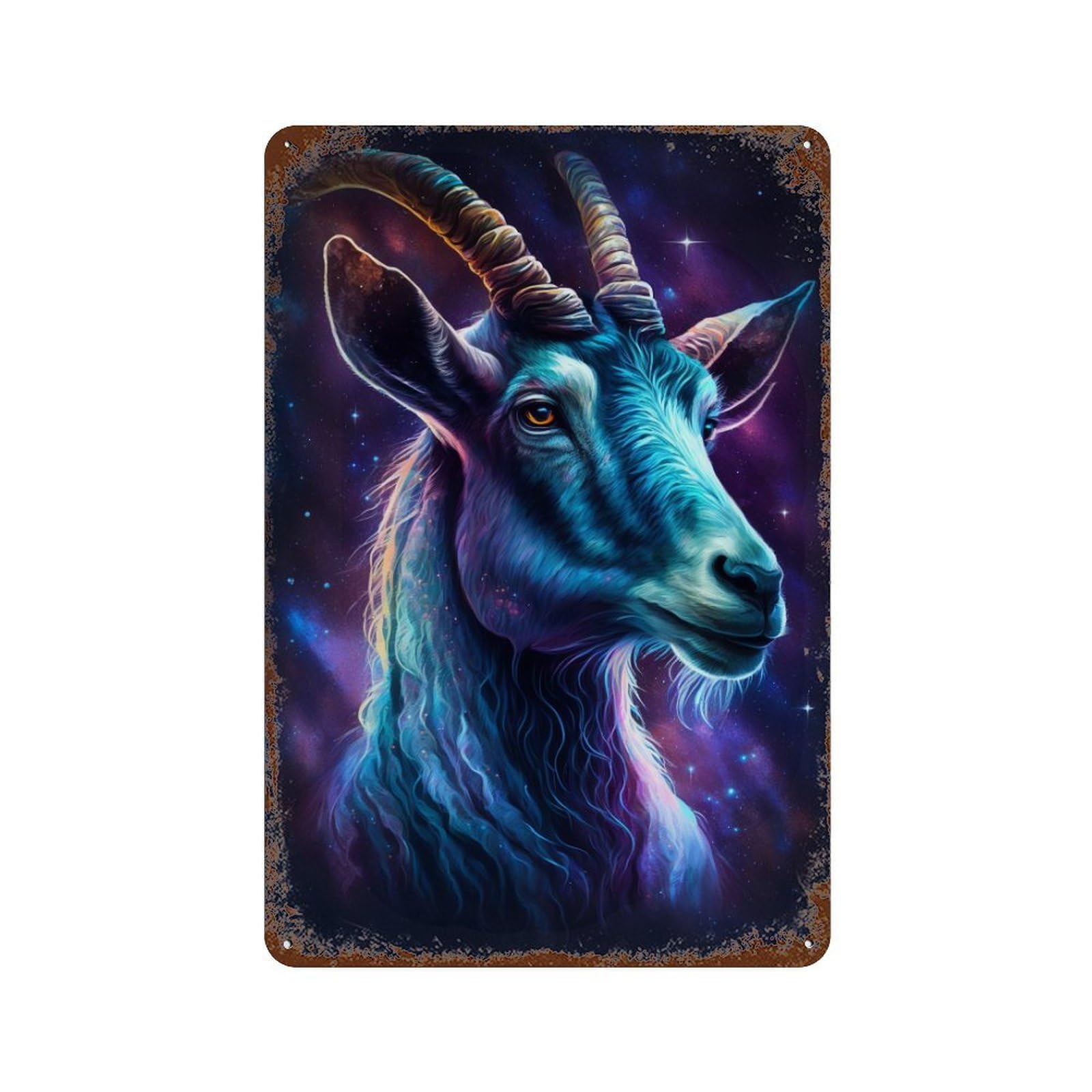 Galactic Goat Portrait -1 Weathered Tin Sign 11.8"x7.9", Decorative Metal Wall Art for Garage, Bar And Workshop Decor