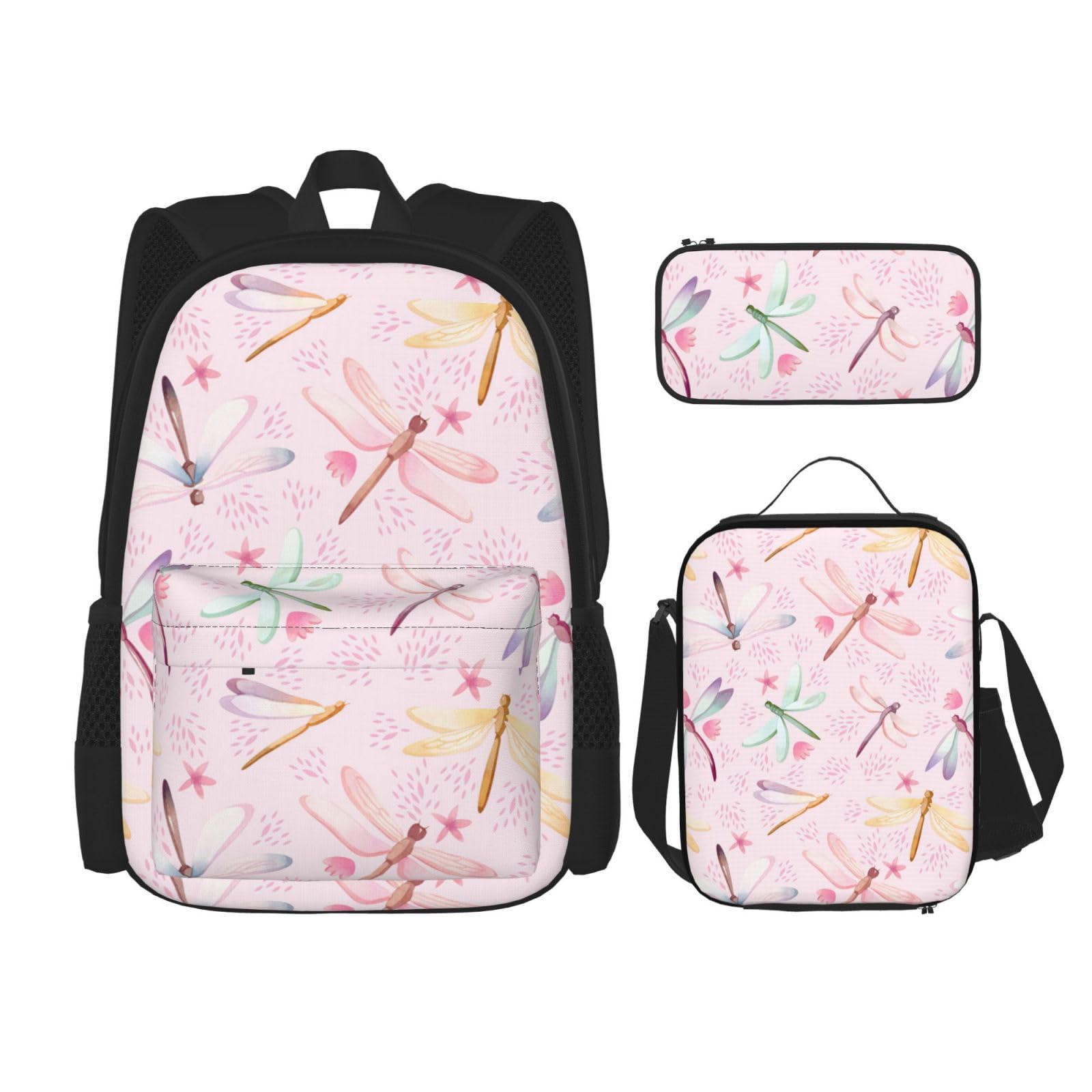 YHBLYKXP Hand painted dragonfly print 3-Piece Casual Backpack Set (Backpack + Waist Bag + Small Pouch), Unisex Daypack