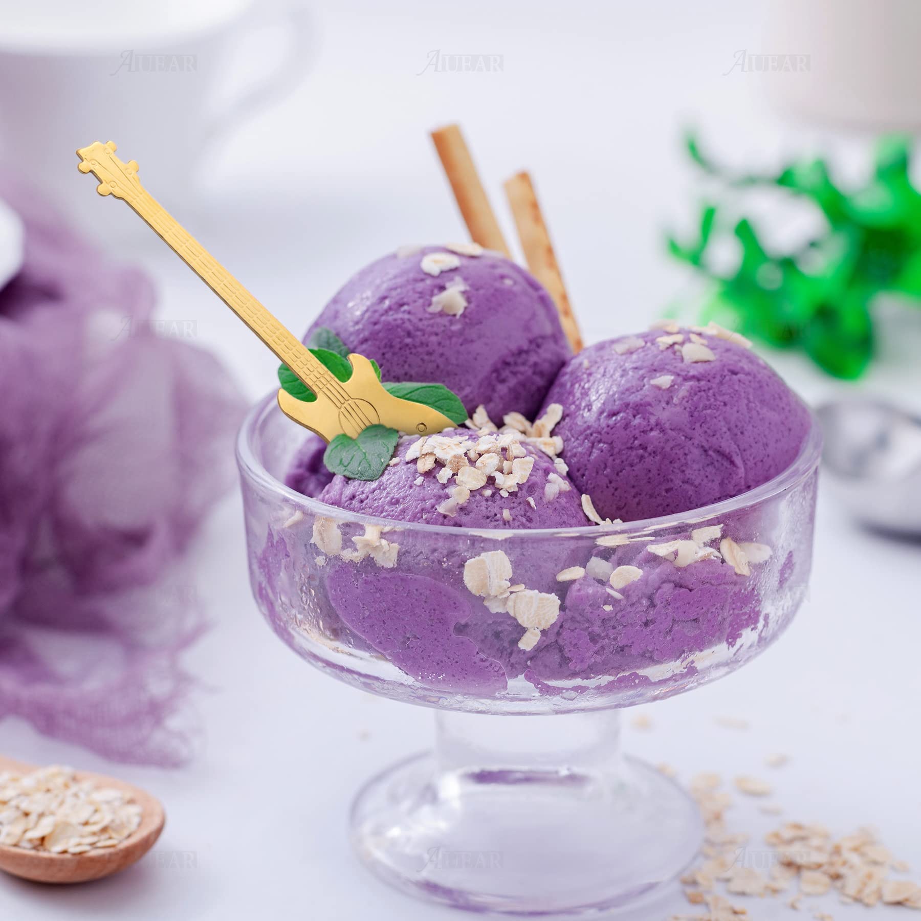 Petite Cuillère à Dessert 12 Cuillères à Café En Acier Inoxydable Doré 12 Cm - Forme Feuille Élégante Pour Thé, Desserts Couvert Doré