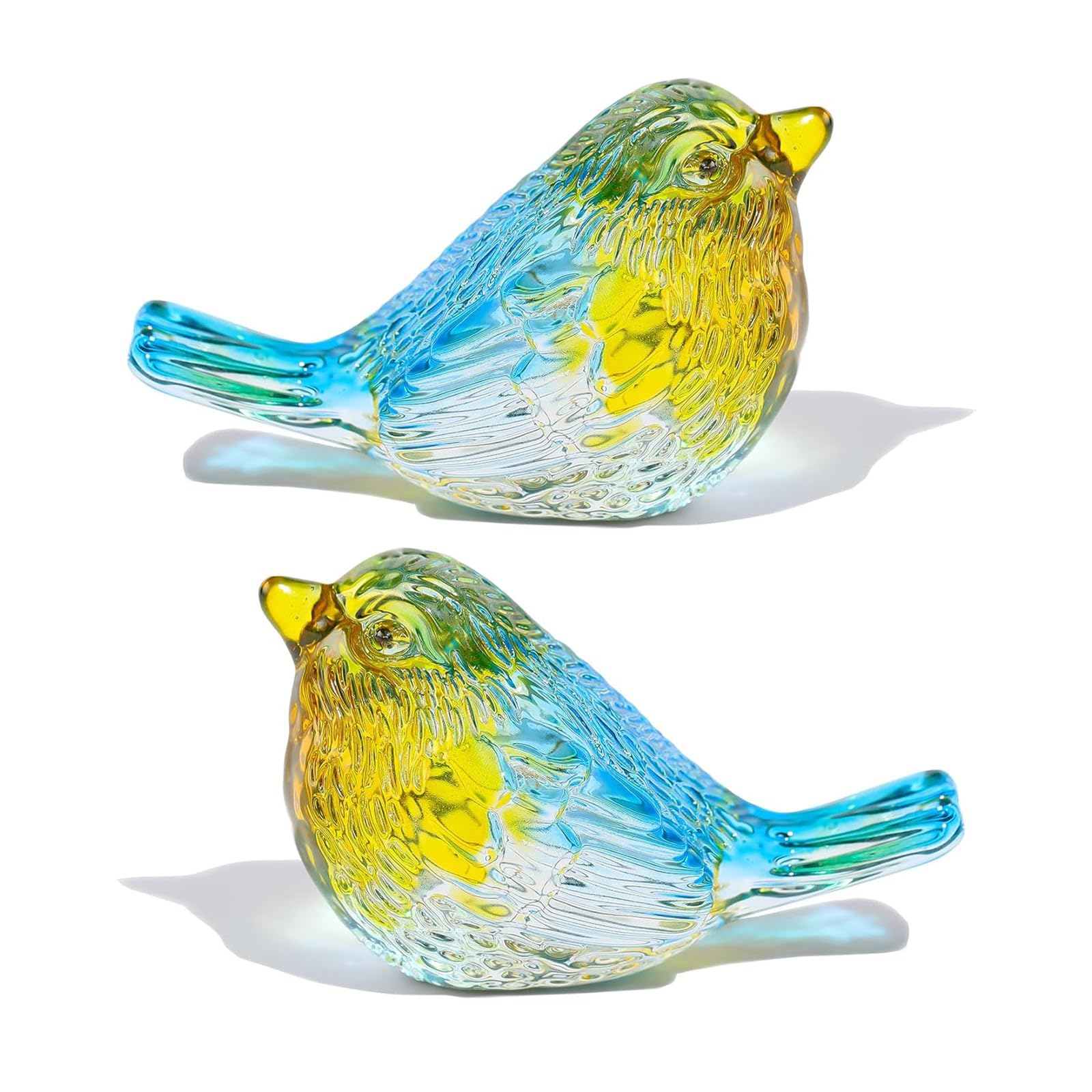 Figurines d'oiseaux en cristal bleu et jaune pour décoration de table de salon
