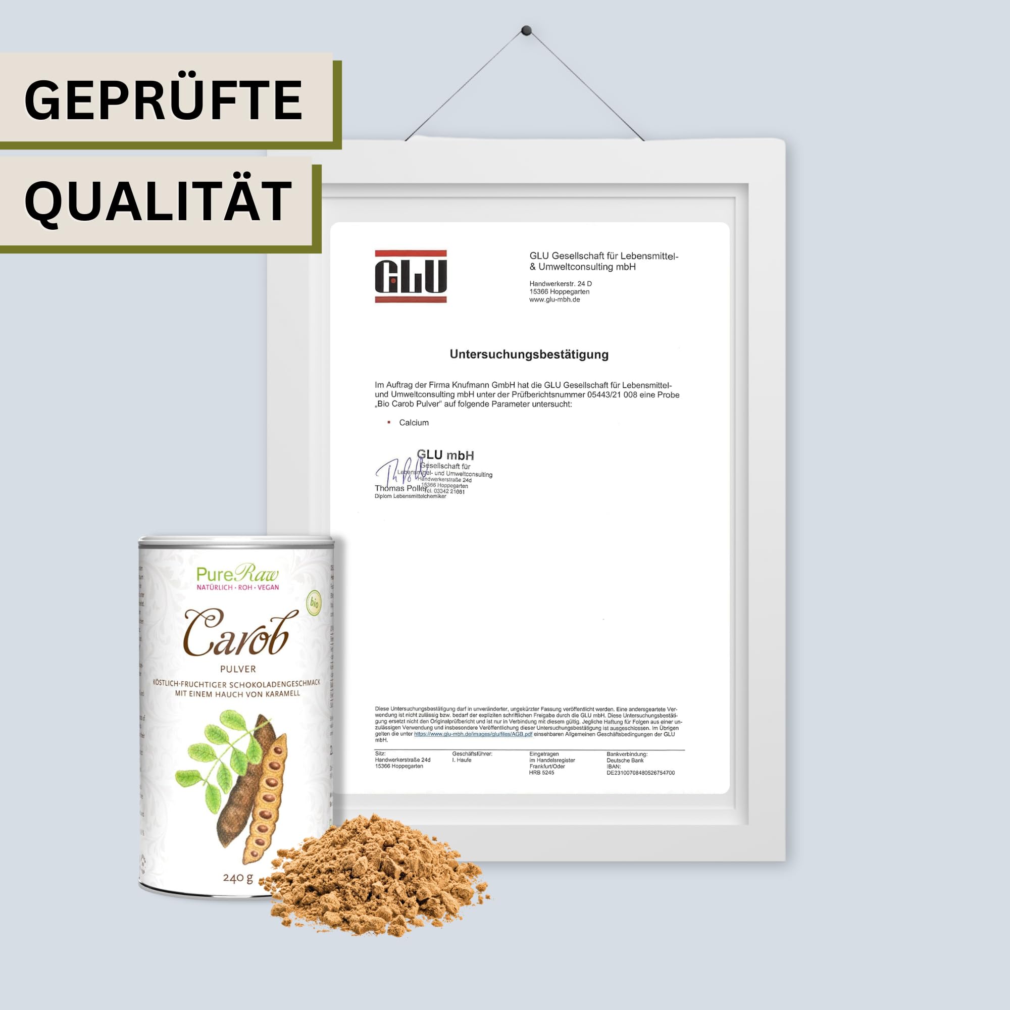Carobpulver Bio Vegan - Natürliche Süße, Ballaststoffreich, reich an Mineralien, Koffeinfrei - Kakao Alternative für Trinkschokolade ohne Zucker - Johannisbrot Pulver Bio, Carob Powder I PureRaw 240g