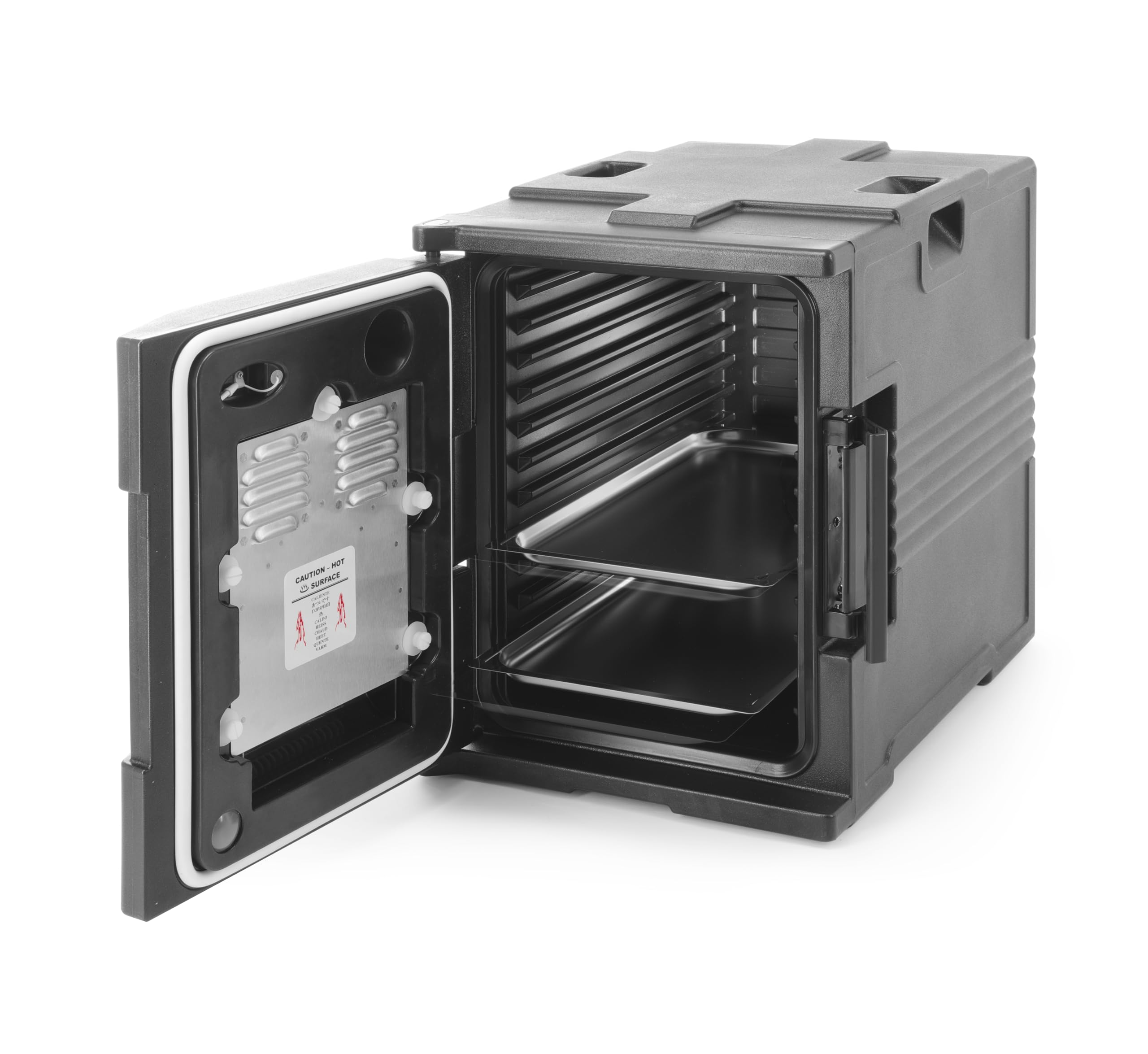 HENDI Thermobox, AmerBox, elektrisch, mit Heizfunktion, für 12x GN1/1 Behälter, Temperaturbereich: bis 68°C, Stapelbar, Transportbox, Isolierbox, Warmhaltebox, 230V/200W, 477x680x(H)620mm, HDPE