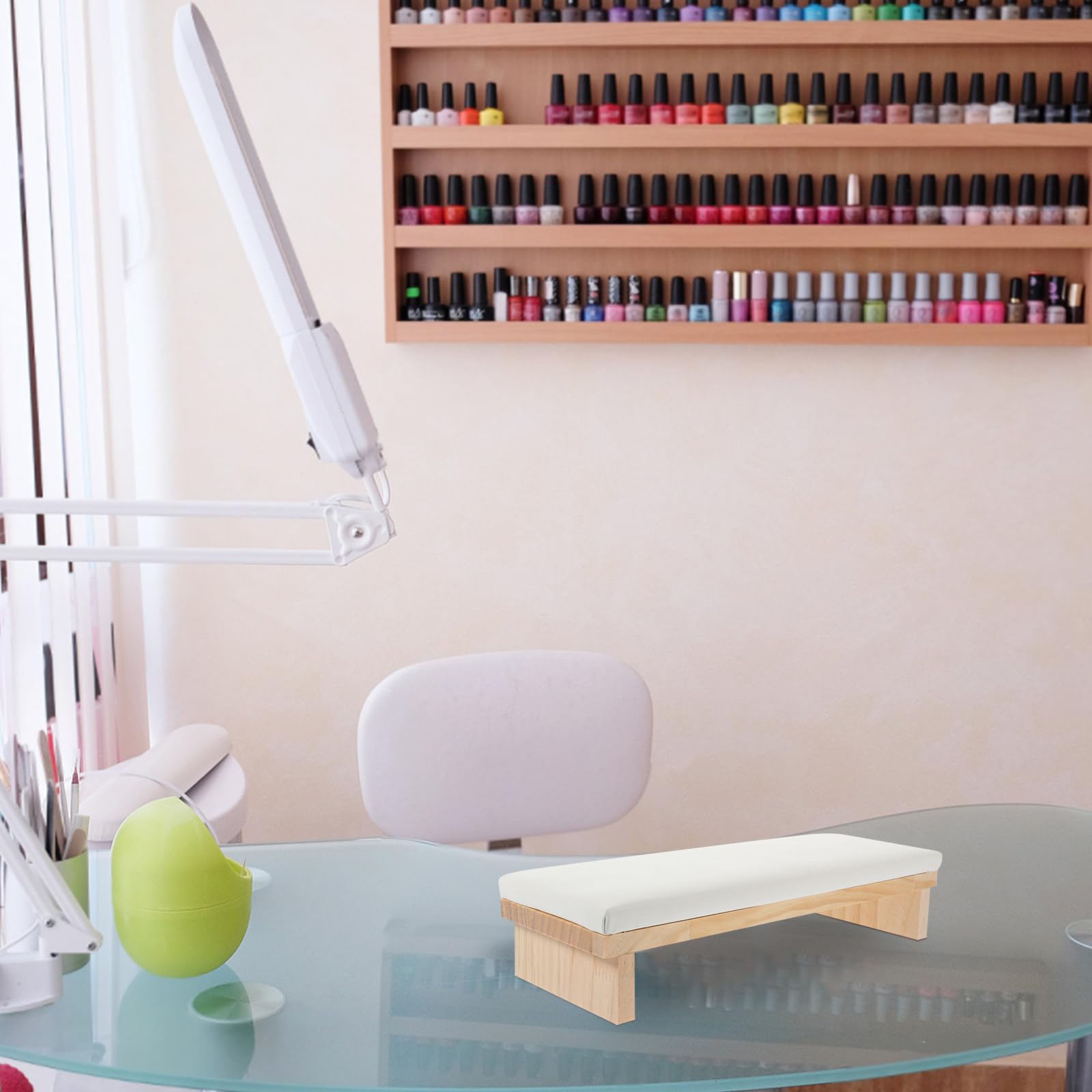 Ipetboom Cuscino Liscio Bianca in Pelle per e Manicure Legno Poggiamani Supporto Stabile per Nail Art, per Uso Domestico e Saloni di Bellezza