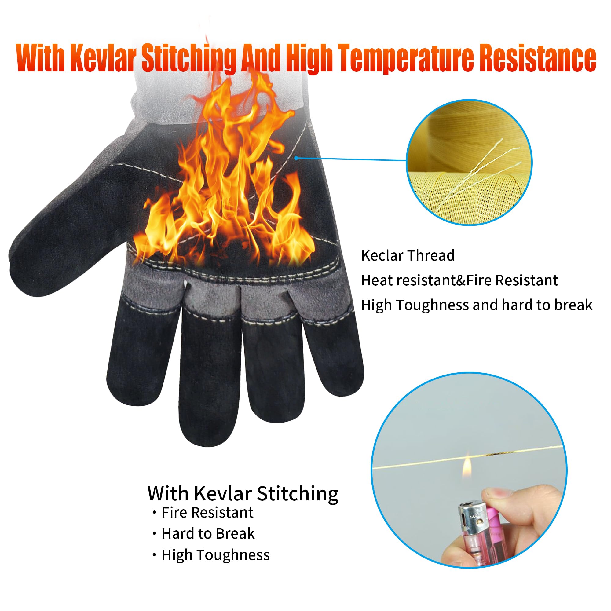 Guanti lunghi per saldatura in pelle resistente al calore e al fuoco per Mig, Tig, Stick, Forge, barbecue, caminetto (45 cm, grigio)