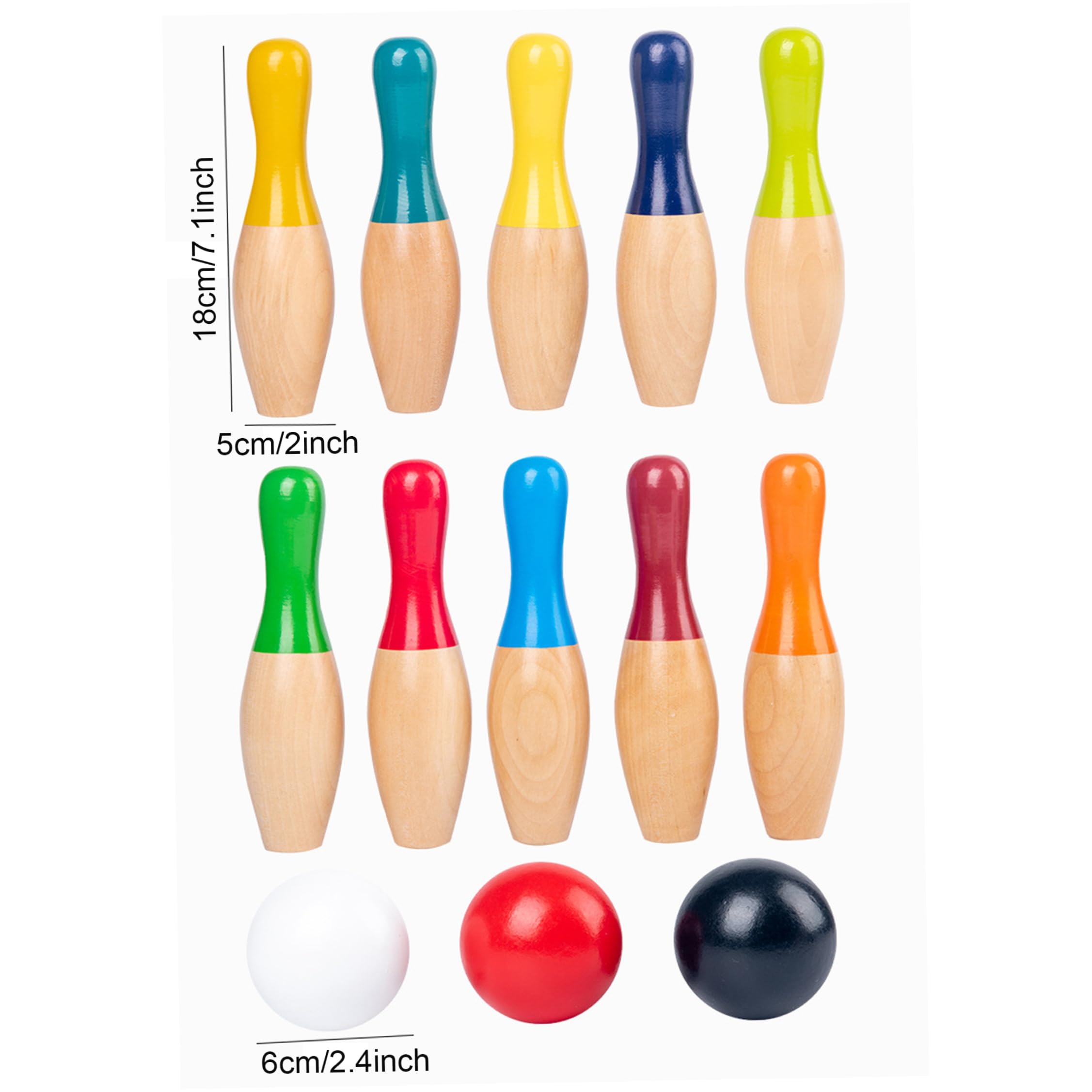 Juego de Bolos para niños, Juego de Bolos para niños, Interactivo de Madera para pequeños de 2 a 5 años, arcoíris, 3, 7 Libras.