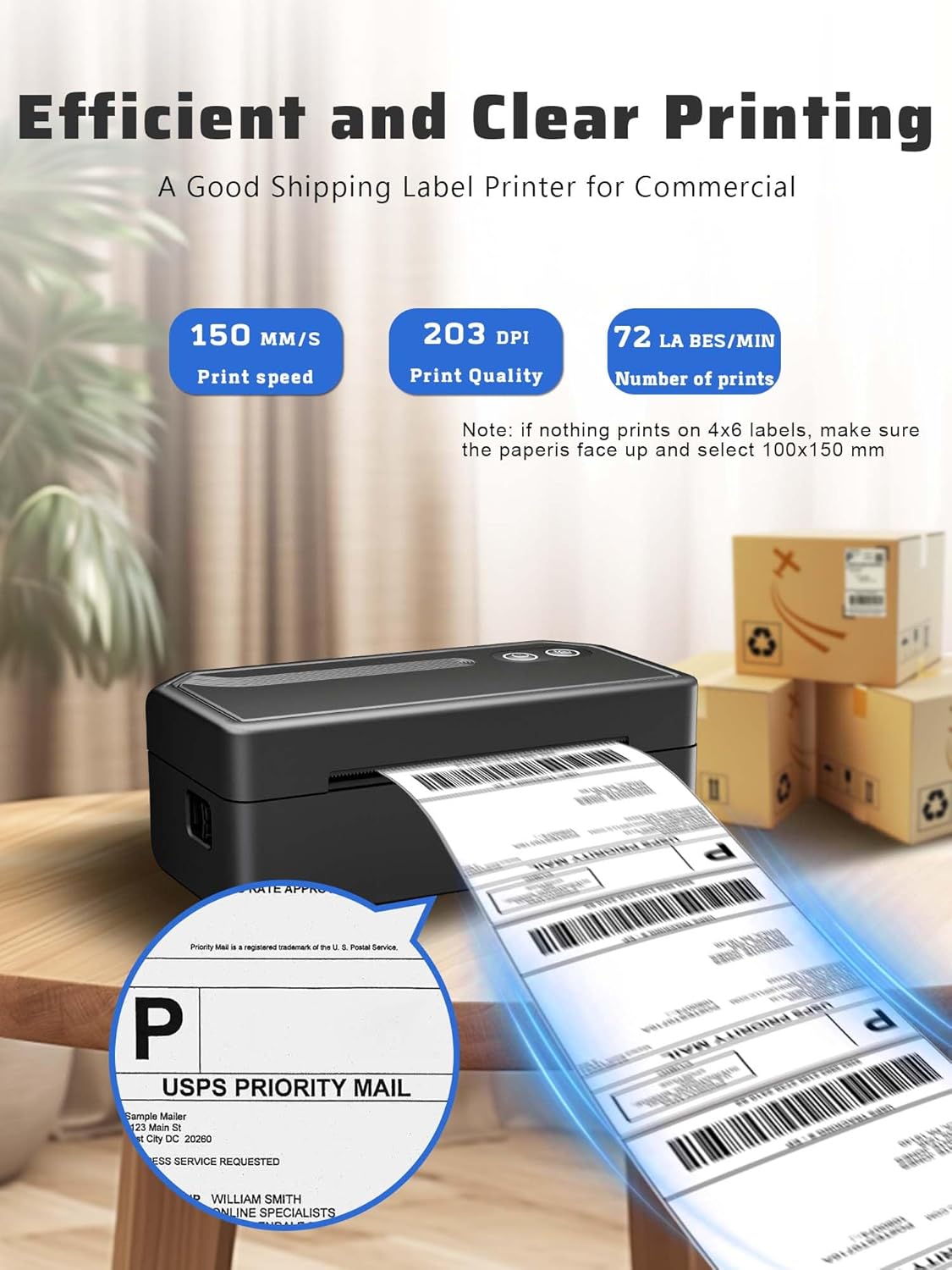 Shipping Label Printer 4x6 Bluetooth Thermal Label Printer for Small Business, Warehouse or Home Office, Compatible with Windows iOS Android Mac, USPS Amazon Etsy