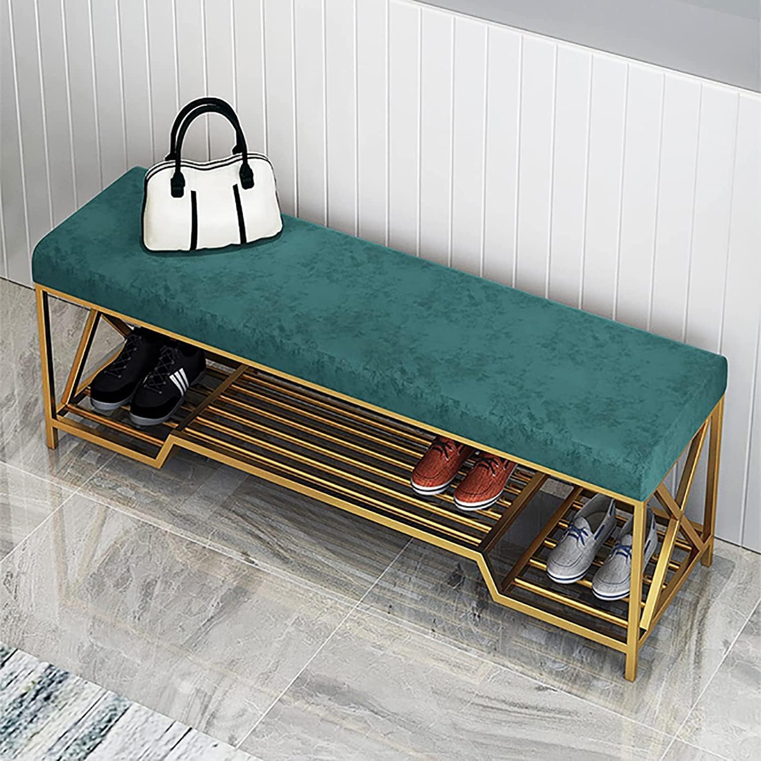 LWJSOCP Modern Velvet Shoe Bench with Storage - Stylish Entryway nizer & Shoe Rack 47x14x18in Upholstered Seating for Entryway Hallway & Bedroom