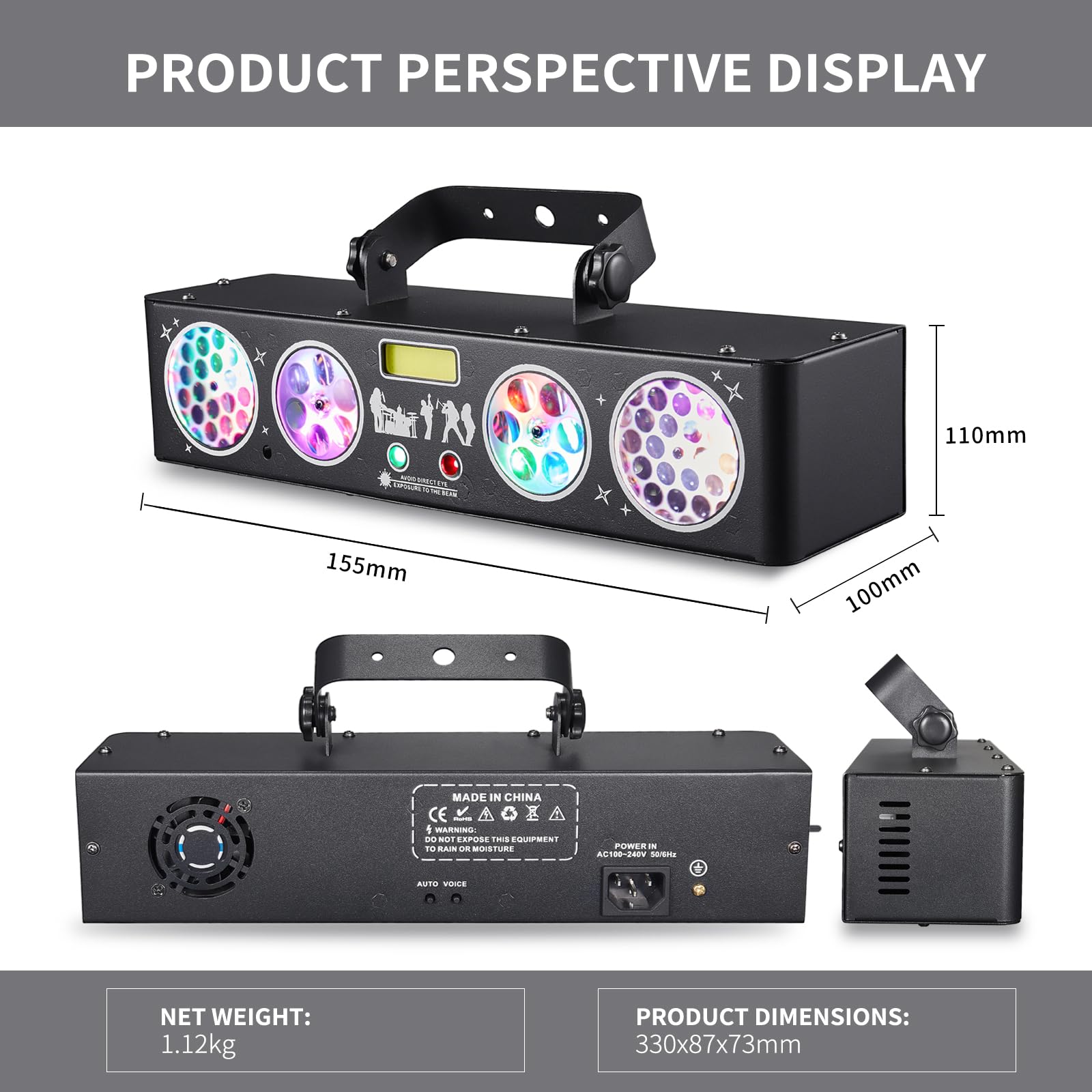XJG01 Lumière disco LED RVB pour DJ, contrôlée par la musique, projecteur à effet DMX pour bar, KTV, réunion de famille, mariage, anniversaire, Halloween