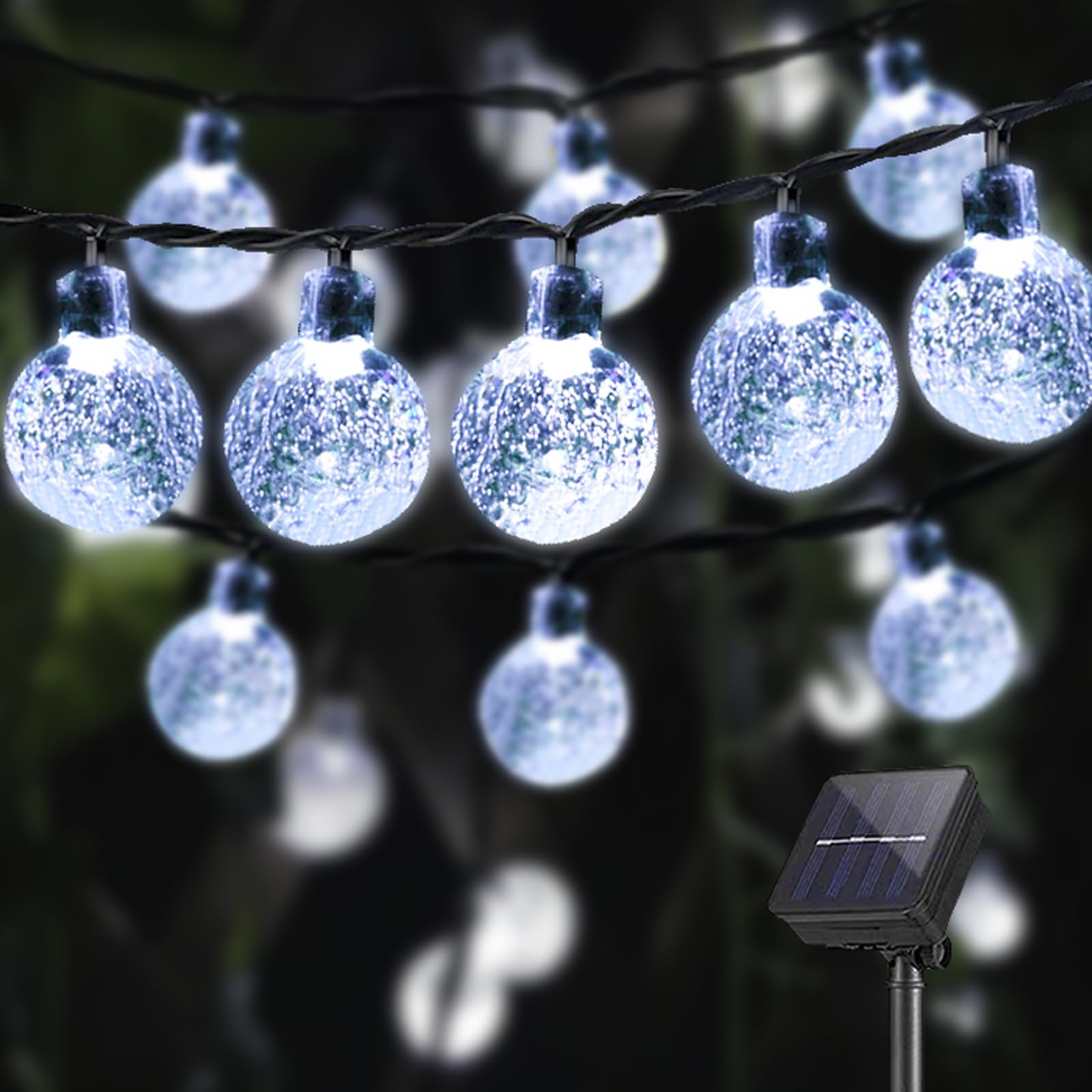LQWELL® Catena di luci solari per esterni, giardino, luce a energia solare, sfere di cristallo, 40 LED, 10 m, IP44, 8 modalità, per esterni, giardino, terrazza (10M 40LED Bianco)