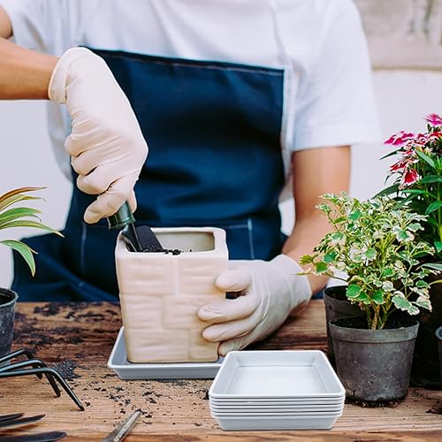 Miniatura 5 de 10 platillos de plástico para plantas de 7 pulgadas, bandeja de goteo cuadrada gruesa para jardín, goteos de agua y tierra en maceta (blanco)