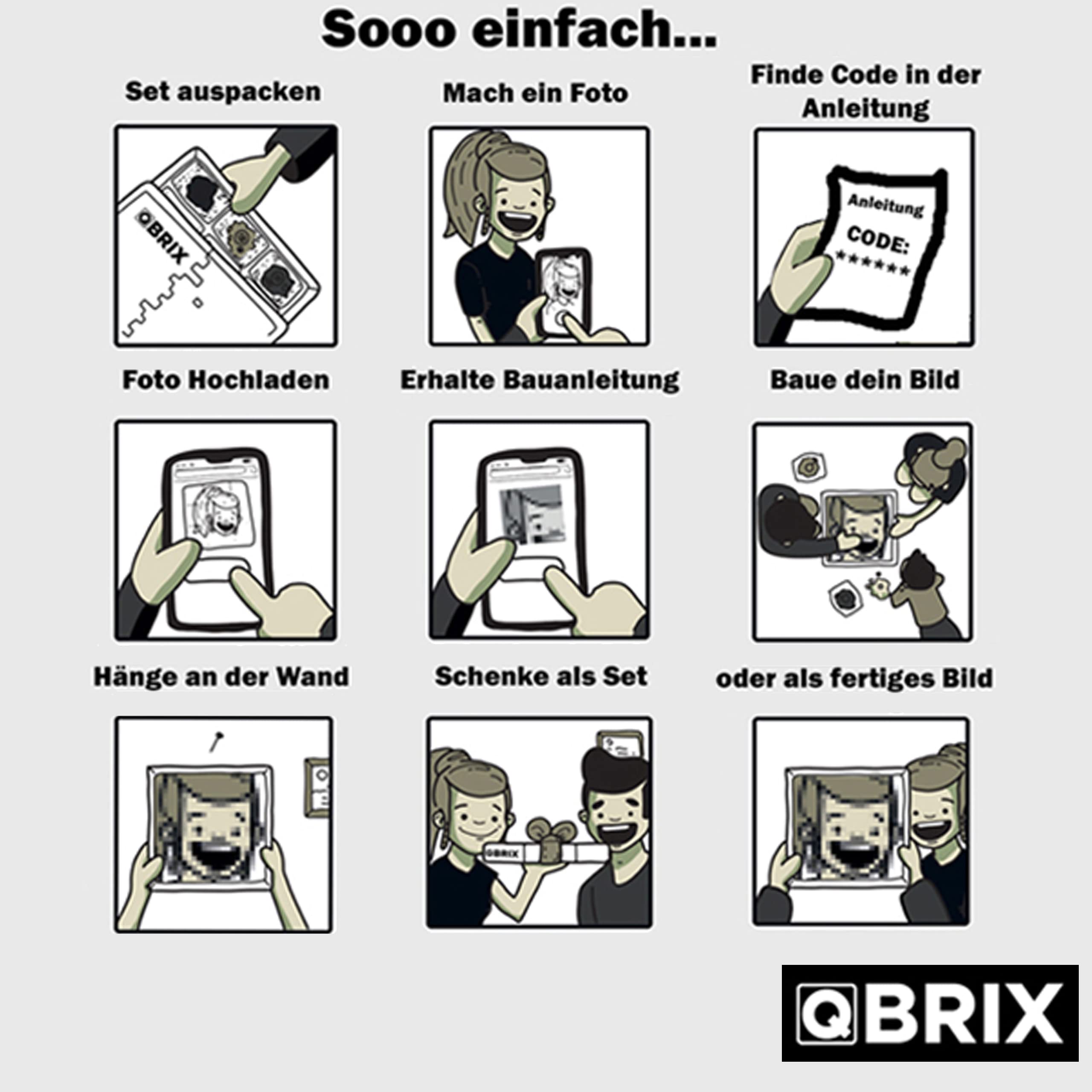 QBRIX Solar- Klemmbaustein Mosaik Foto Bausatz, personalisiertes Geschenk, Benutzerdefiniert, Bild Baukasten, Bauset, Pixel Art Kunst Steckbaustein Gemälde…