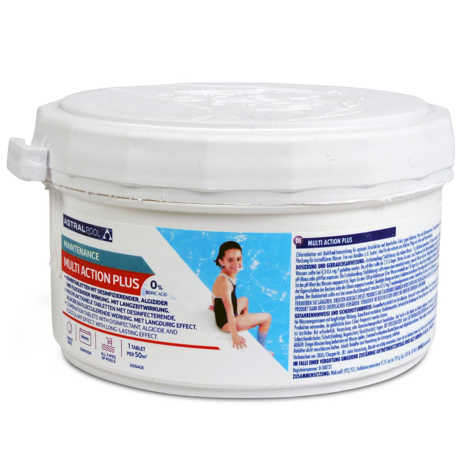 Astral Pool Multi Action Plus Chlorblock 3x500g - Multifunktionstabletten für Langzeitdesinfektion, Algenprävention & Flockung
