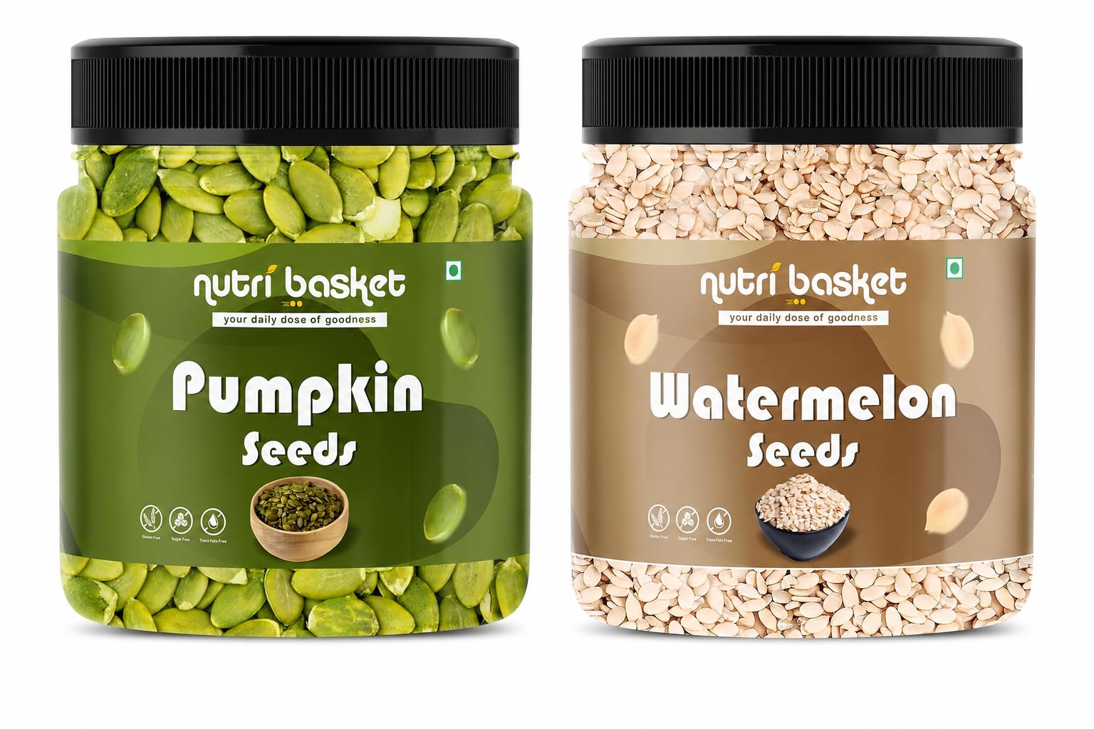 NUTRI BASKET Seeds Combo 1kg - Pumpkin Seeds 500g + Watermelon Seeds 500g, Raw, Natural & Unroasted, High Protein & Fiber, Healthy Snack, Superfood Mix for Smoothies, Salads & Baking