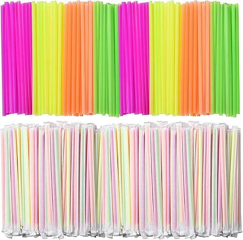 Miniatura 1 de ALINK 1000 popotes desechables de plástico de color neón, pajitas rectas envueltas individualmente, 7.75 x 0.23 pulgadas