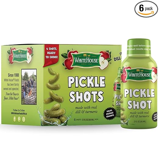 White House Pickle Shots, With Real Dill and Turmeric, Juice Hydrates and Helps Stop Muscle Cramps, On the Go 2 Ounce (Pack of 6)