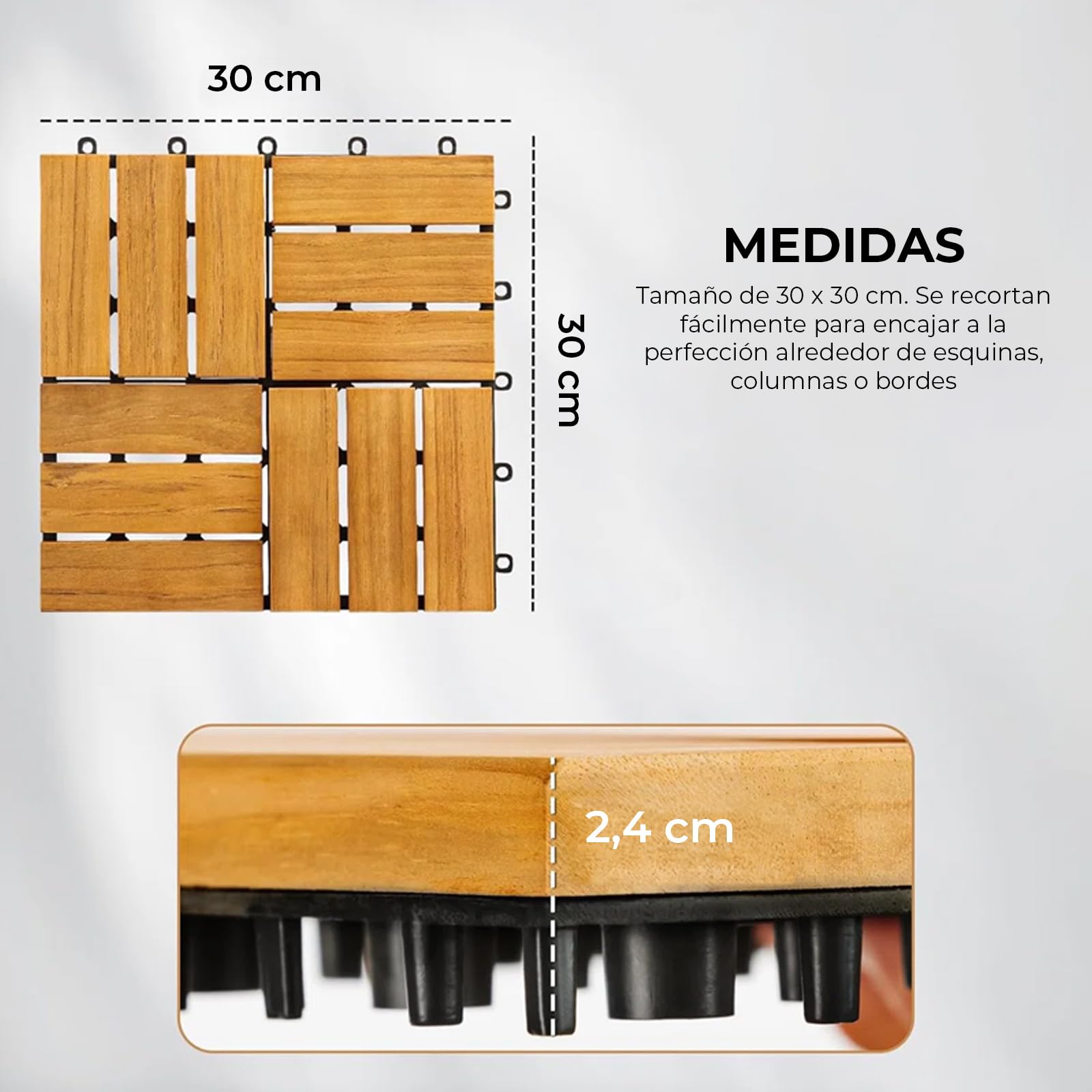 YOEVU Set de 11 Baldosas de exterior Madera de Acacia, Acacia Dorado