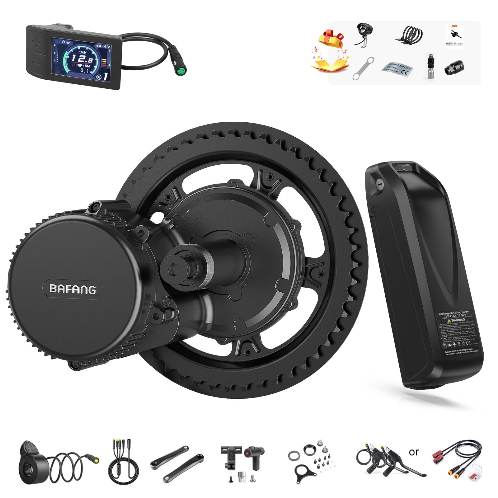 BAFANG Upgraded BBS02B 500W Mid Drive Kit,48V Ebike Conversion Kit with Downtube Battery 48V13Ah,8Fun Electric Bike Mid Mount Motor with 500C Display& 44T Chainring for Mountain Road Commuter Bicycle