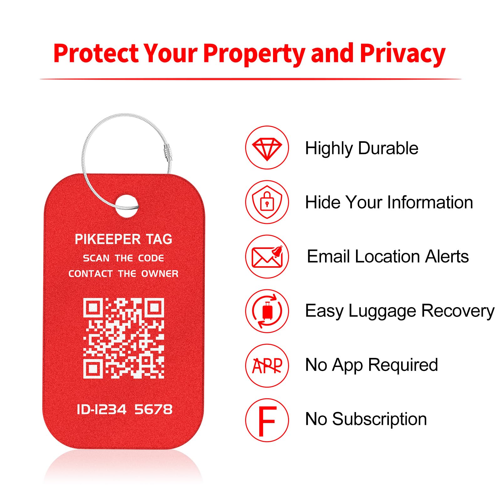 Etichette intelligenti per bagagli (confezione da 4) – Codice QR che mostra la posizione dello scanner durante la scansione, informazioni di contatto controllate dalla privacy, avvisi di