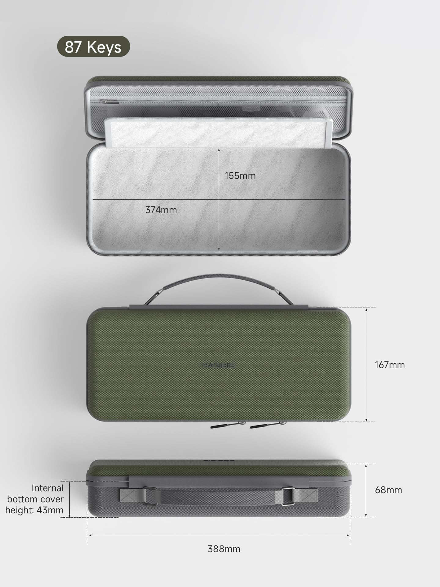Hagibis Custodia rigida portatile da viaggio per tastiera, 68/87 tasti, EVA 900D, in tessuto Oxford, organizer elettronico, antiurto, impermeabile (verde, 68 tasti)