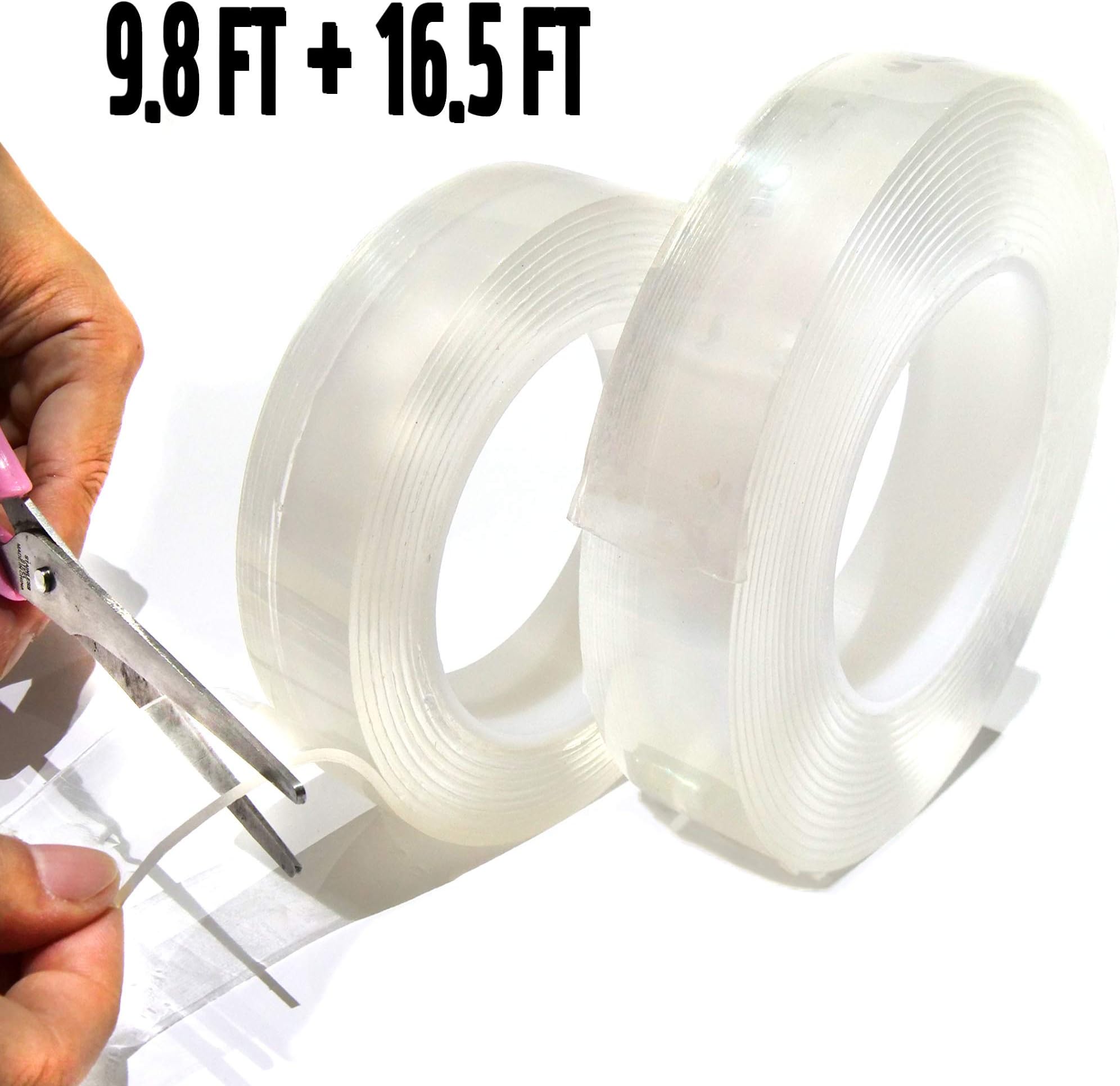 SOOFULL Nano Tape. Reusable Washable Removable Double Sided Tape. Traceless Adhesive Multipurpose Tape. Anti Slip Carpet Paste Items. 2Pcs 9.8 FT Plus 16.5 FT