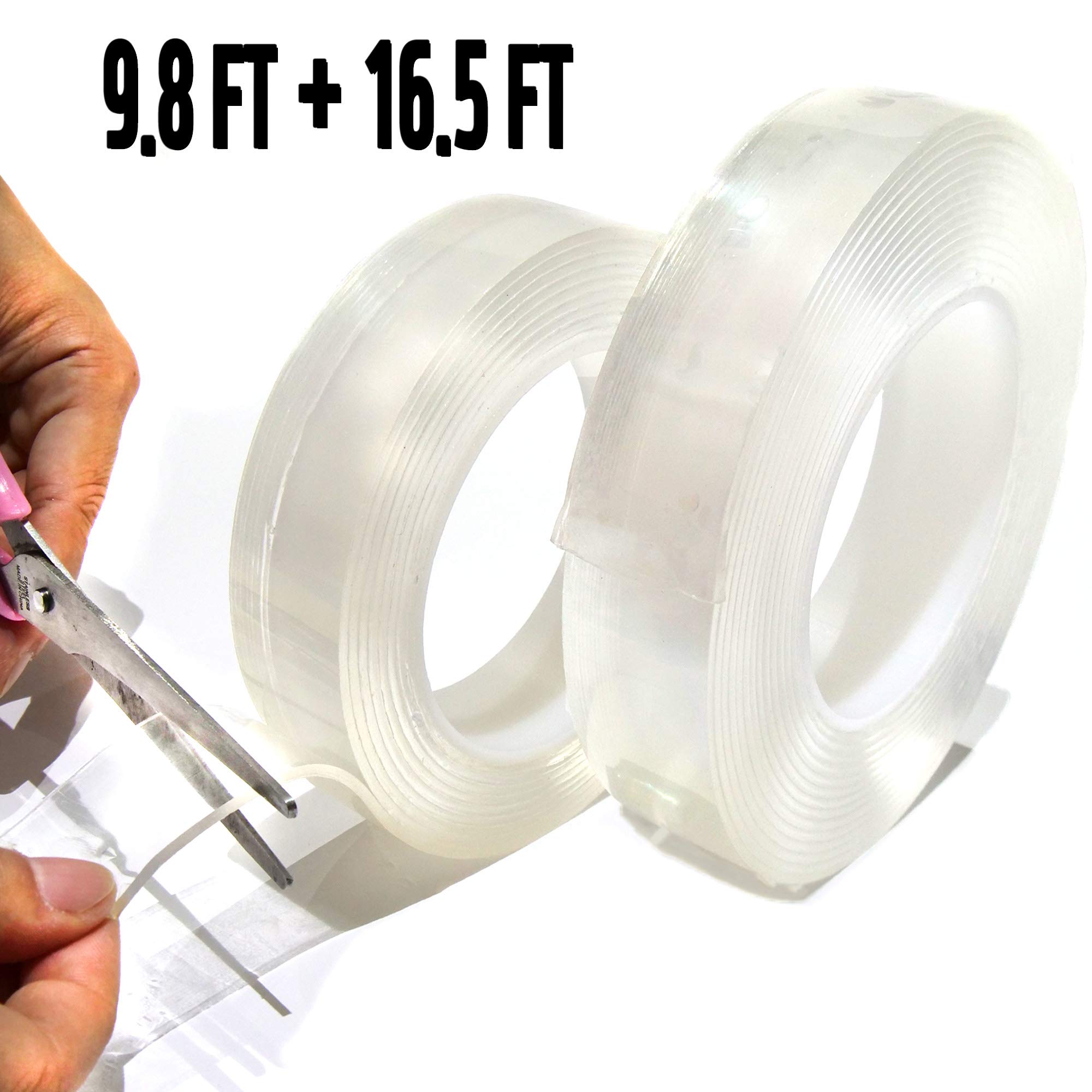 SOOFULL Nano Tape. Reusable Washable Removable Double Sided Tape. Traceless Adhesive Multipurpose Tape. Anti Slip Carpet Paste Items. 2Pcs 9.8 FT Plus 16.5 FT