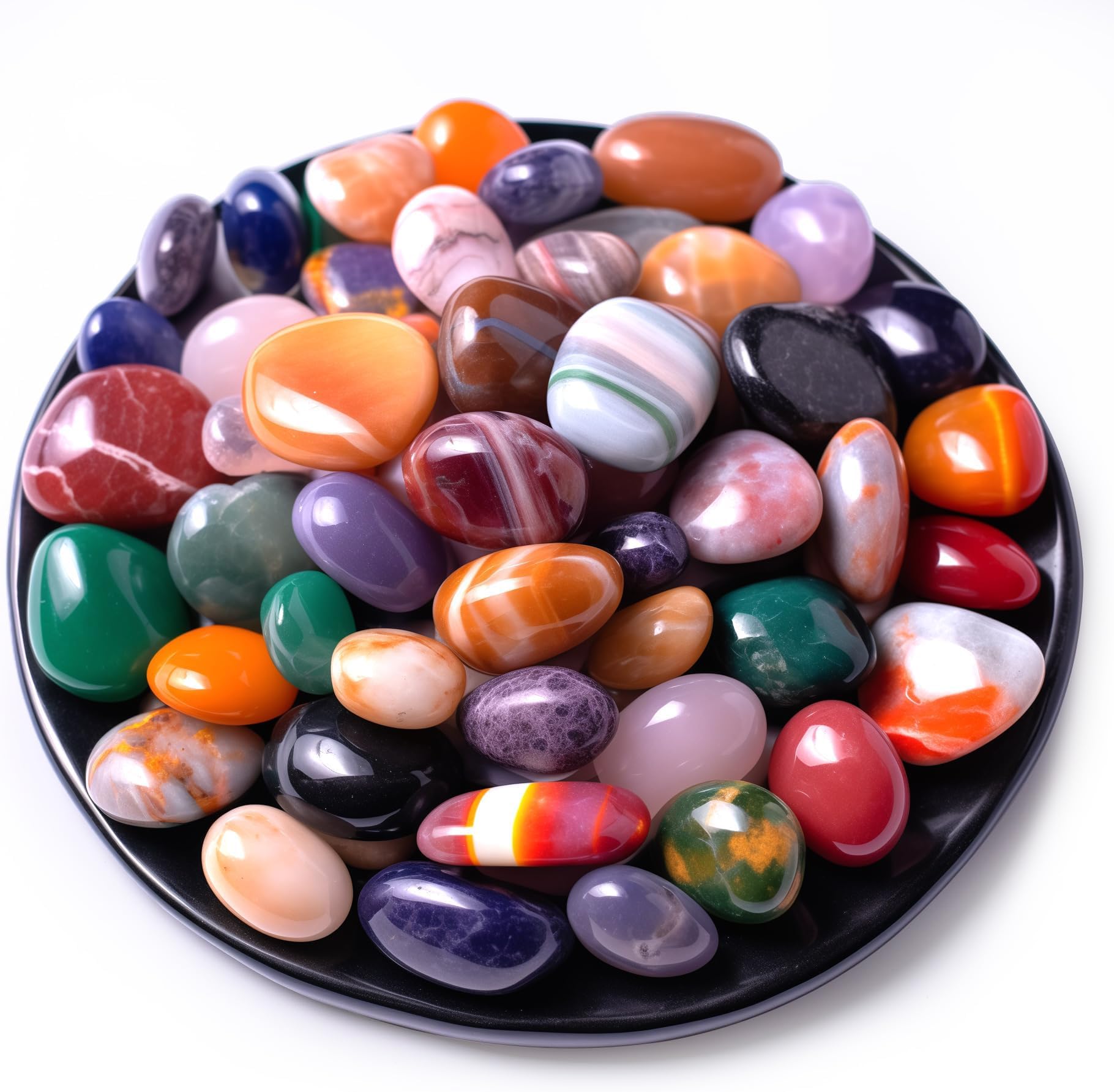 Polished Colorful Crystal Stone Set – 24 Types, 0.6" Large Tumbled Gemstones, Bulk Decorative Pretty Rocks Collection for Meditation, Reiki, Healing, Mancala Stones and Crafts