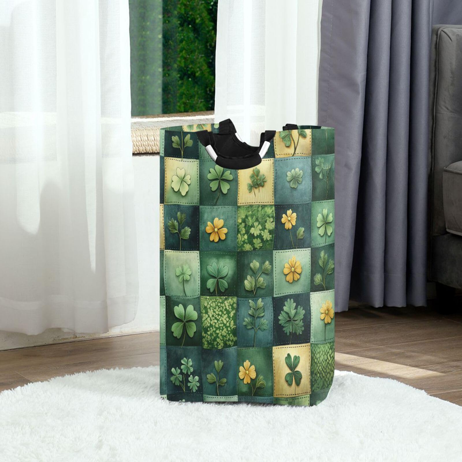 Jihqo Laundry Hamper Basket St Patrick's Clover Pattern Collapsible Nursery Storage Bin Waterproof Clothing Baskets for Home Bedroom Bathroom Washing Room