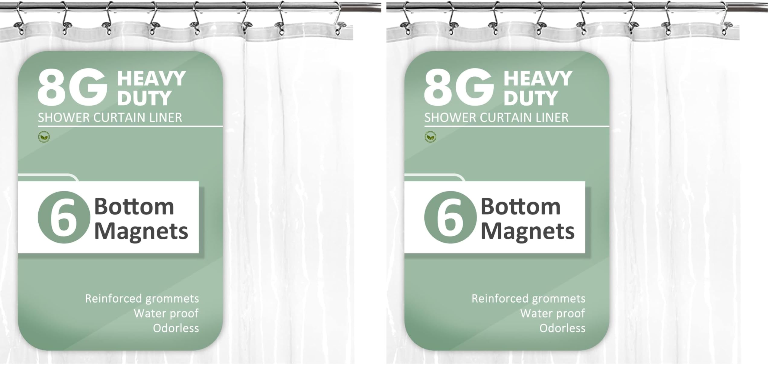 Barossa Design Extra-Long Shower Curtain with 84 inches Height (72x84),PEVA - Waterproof,Eco-Friendly, Non-Toxic, Odorless, PVC Free, Metal Grommets (Clear) (Pack of 2)