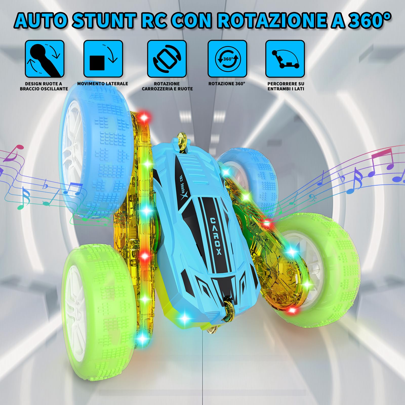 CYLION Macchina Telecomandata per Bambini, 2.4GHz 4WD Macchina Telecomandata Flip Doppio Laterale a 360° Radiocomandata per 4 5 6 7 8 9 10 12 Bambini