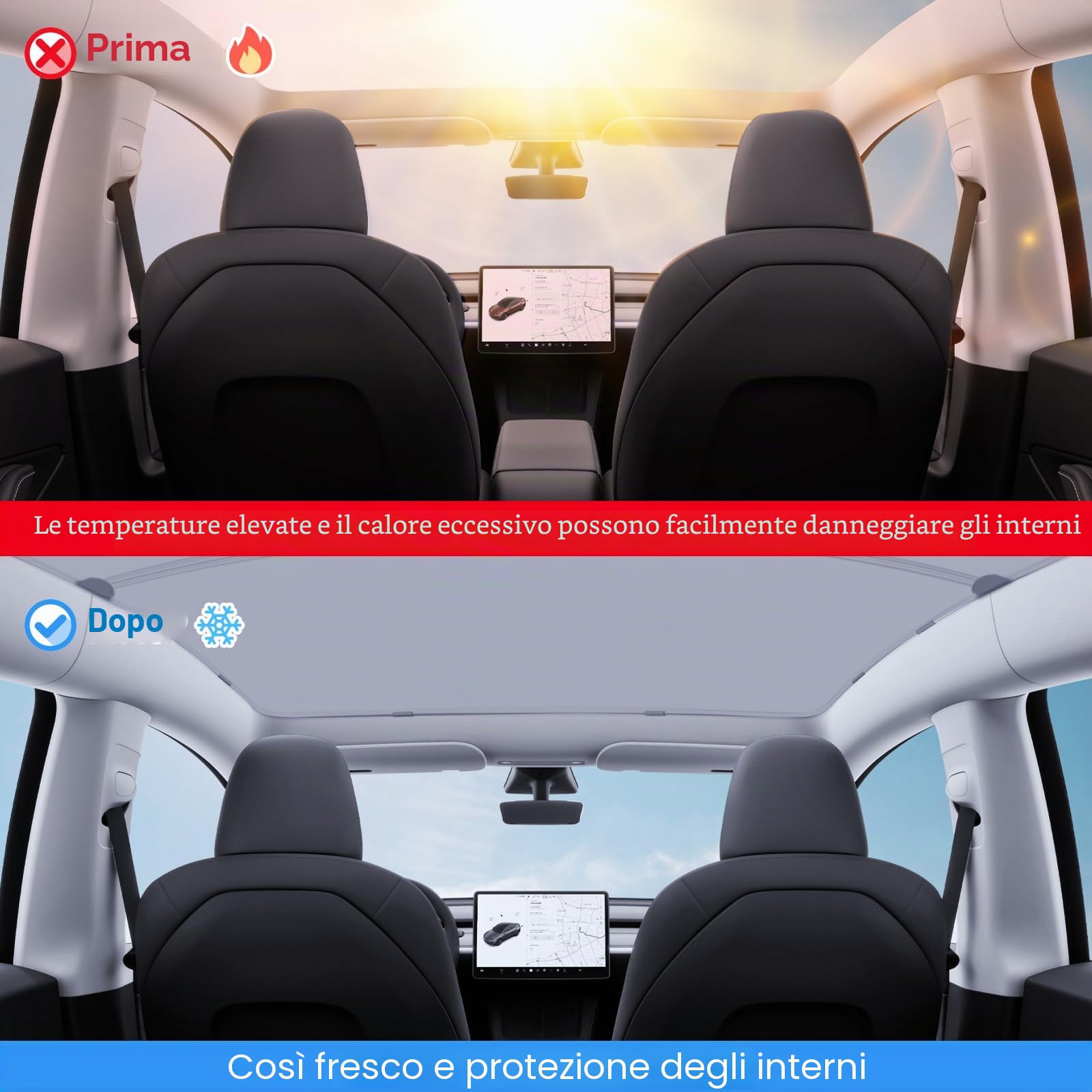 AAMHHM Tesla Model Y - Parasole per tetto con nanocristalli di ghiaccio, blocchi di fissaggio con fibbia UV, senza abbassamento, senza spazi vuoti, parasole pieghevole portatile per modello Y 2020