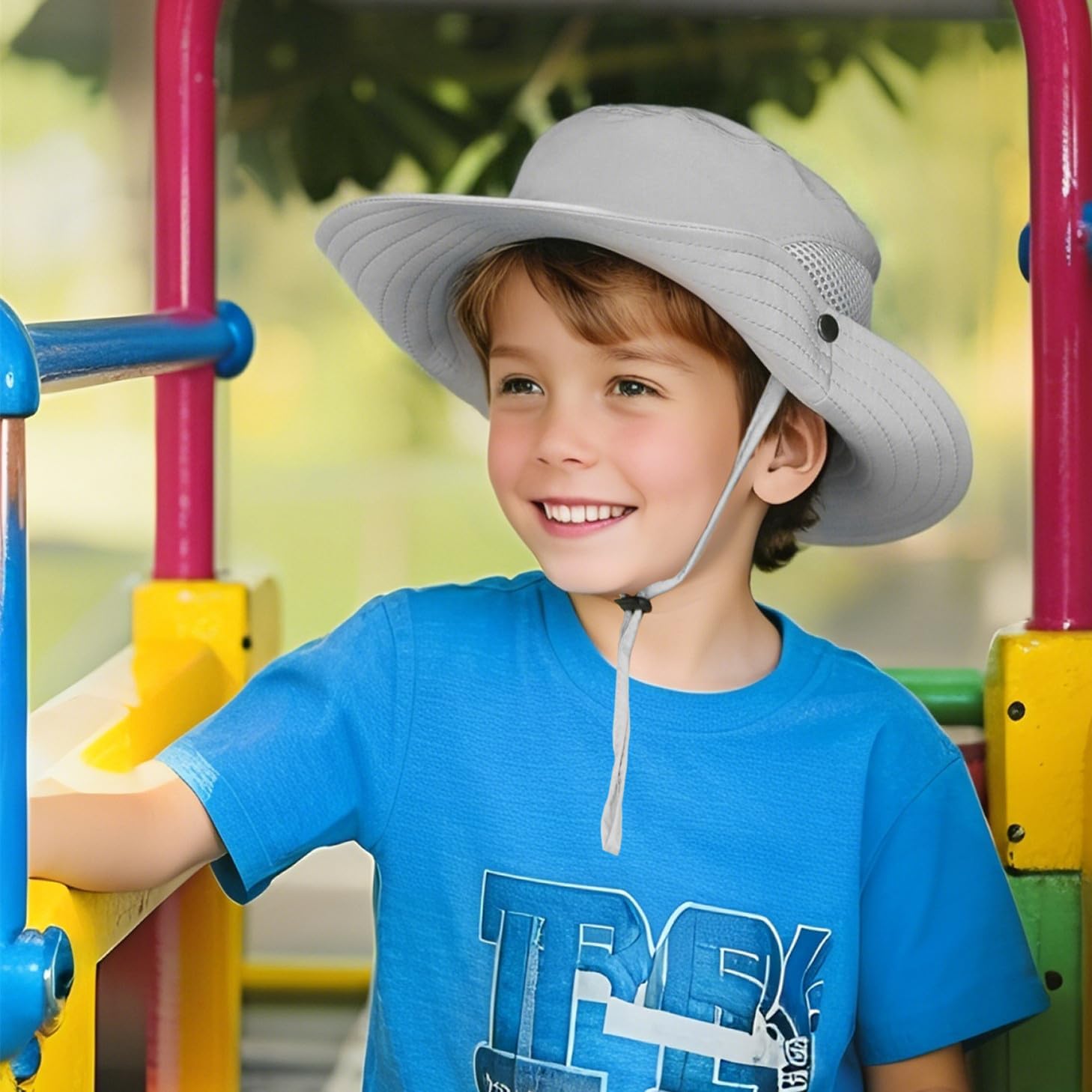 HLLMAN Boys Mesh Sun Hats - Breathable UPF 50+ Wide Brim Fishing Hat Adjustable Kids Sun Hats for 2-10Yrs - Image 4