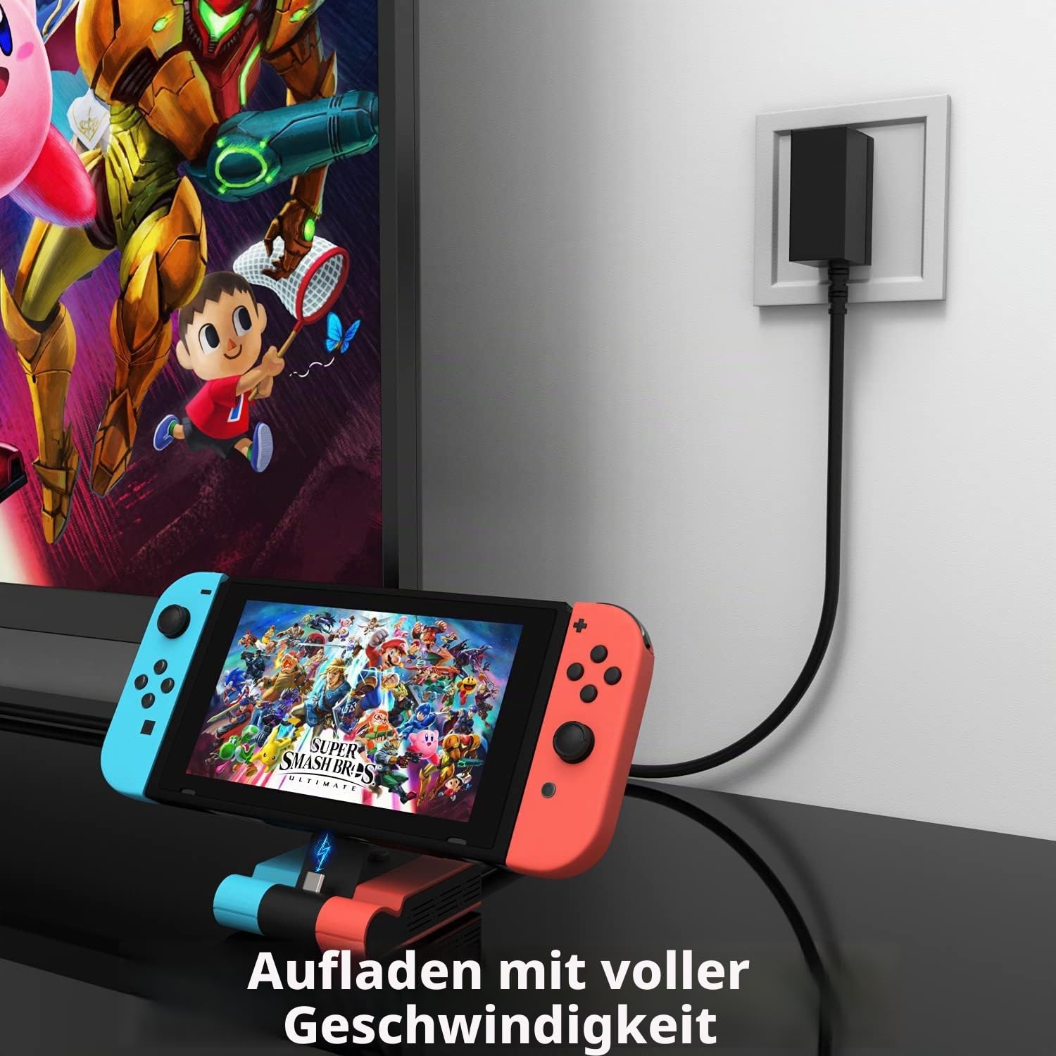 Switch TV Dock,Docking Station für Nintendo Switch/Switch OLED, Faltbare Typ C zu HDMI Adapter Switch Ladestation mit 4K HDMI Schnittstelle und USB 3.0 Port