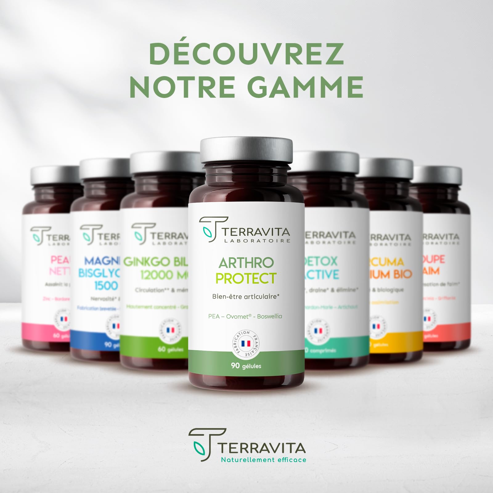 Arthro Protect | Formule Articulation avec PEA + Ovomet (Glucosamine, Chondroïtine, Collagène, MSM) + Boswellia | Soulage et Protège les Articulations | 90 Gélules Vegan | Made in France | Terravita