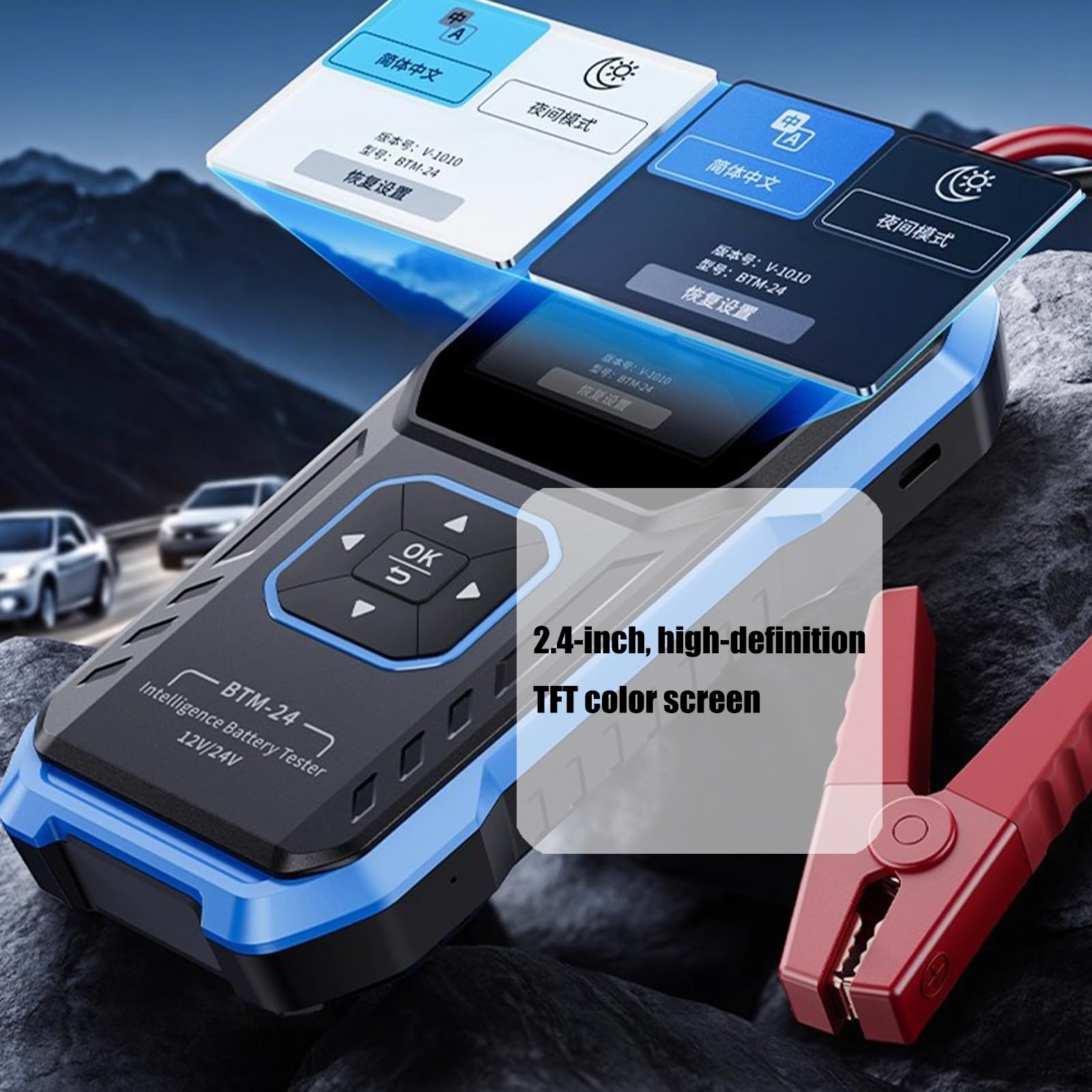 Tester di carico della batteria per autoveicoli multipli Display da 2,4 pollici Analisi delle tensioni in tempo reale per auto camion moto manutenzione batteria veicolo Monitor salute