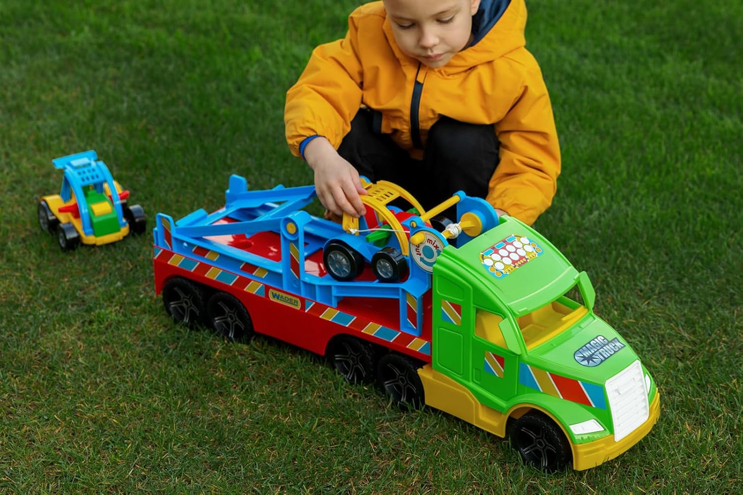 Wader 36351 Magic Truck Buggy Transporter with Two Buggy Vehicles, Size Approx. 79 cm, for Children from 3 Years, Suitable as a Gift for Creative Play