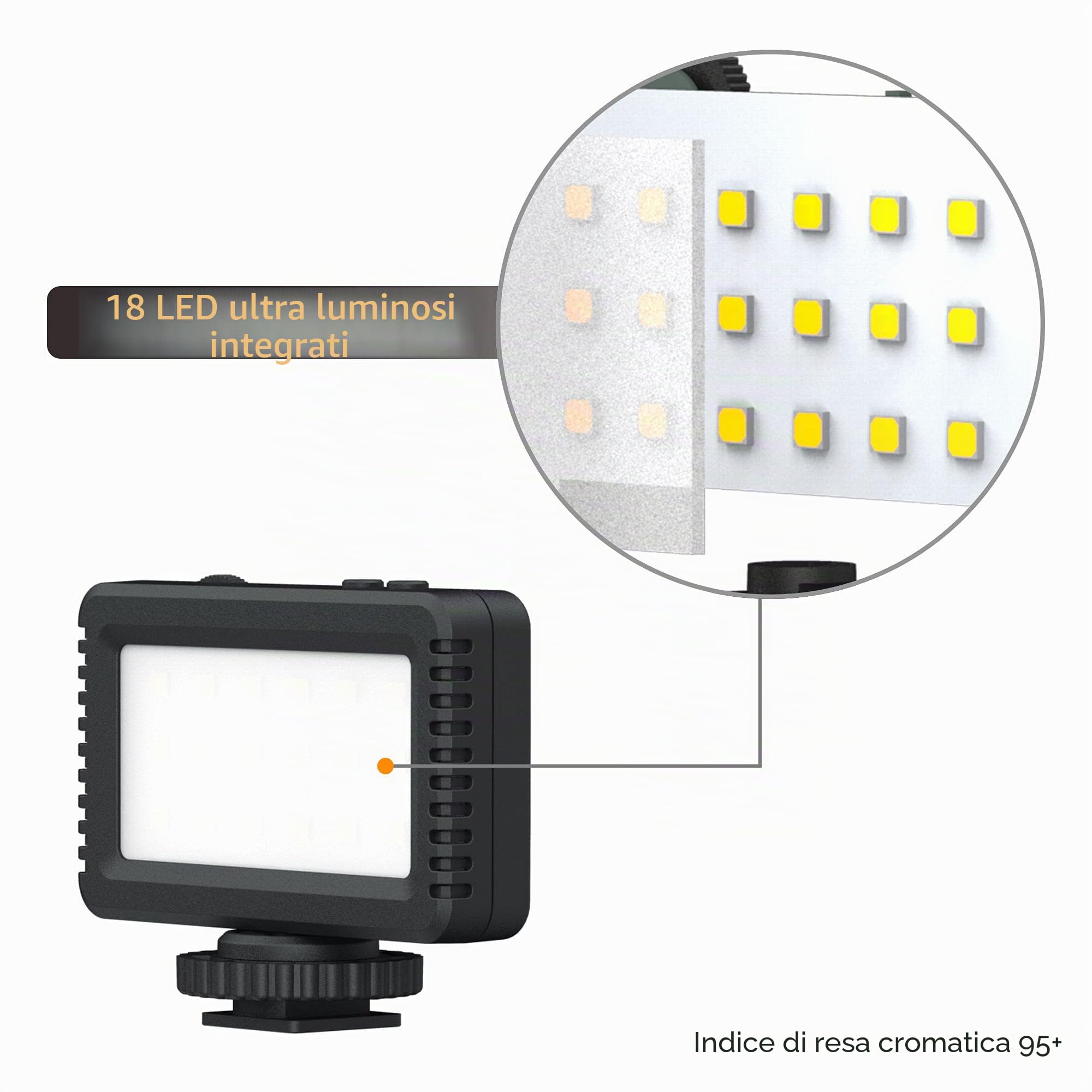 KIWIFOTOS Mini Luce Video LED per fotocamera Sony ZV-E10 ZV-1 ZV1II ZV1F A6400 A6100 A7C A7SIII per Canon PowerShot V1 M50II, Lampada di Riempimento Ricaricabile Portatile per Fotografia Video Vlog