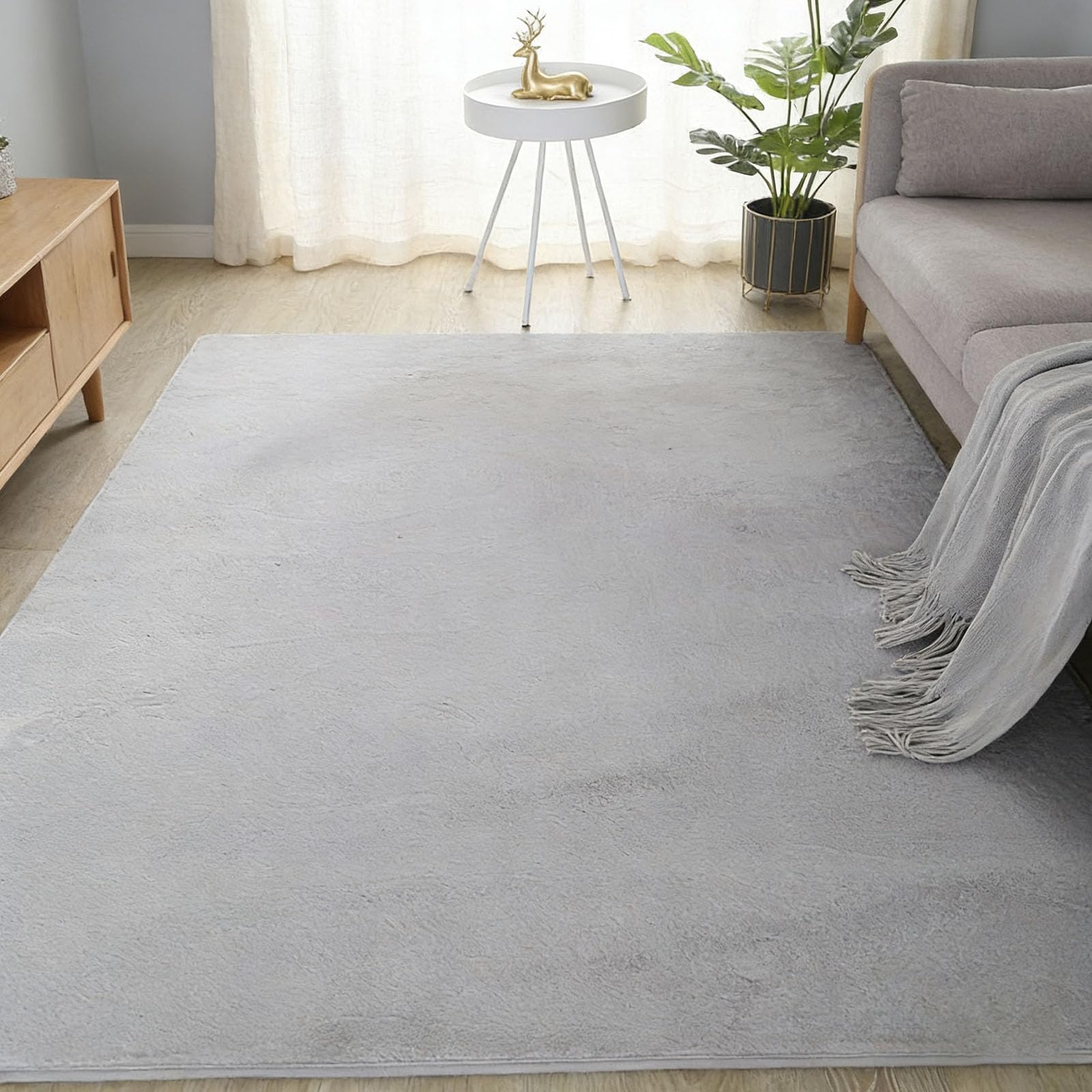 Tapis à poil court lavable antidérapant gris 90x180 cm pour chambre enfant et bureau