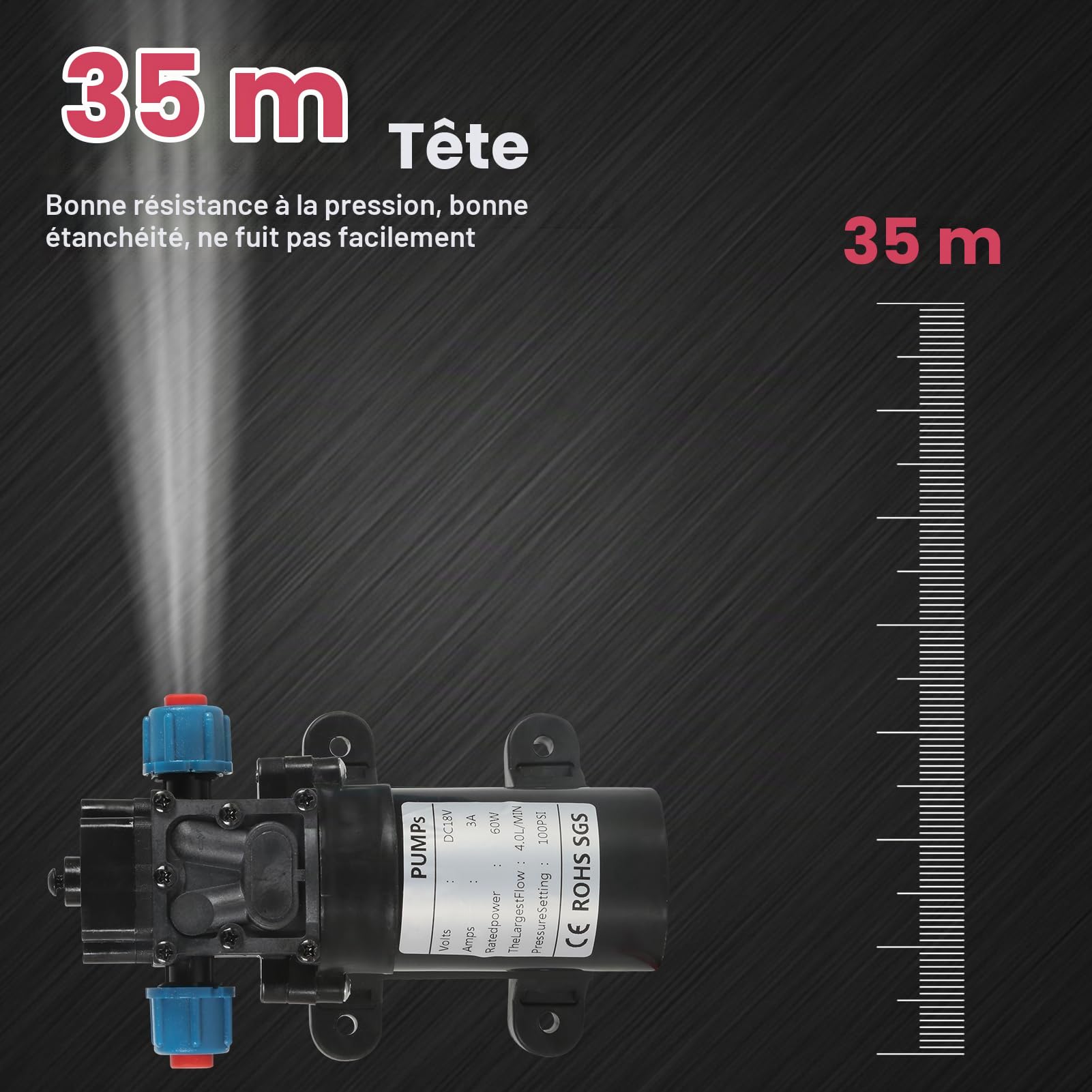 DeWin Pompe à Eau, 18V 60W Micro Pompe à Eau à Membrane Commutateur Automatique 4L/Min Pulvérisateur d'eau de Lavage de Voiture Haute Pression