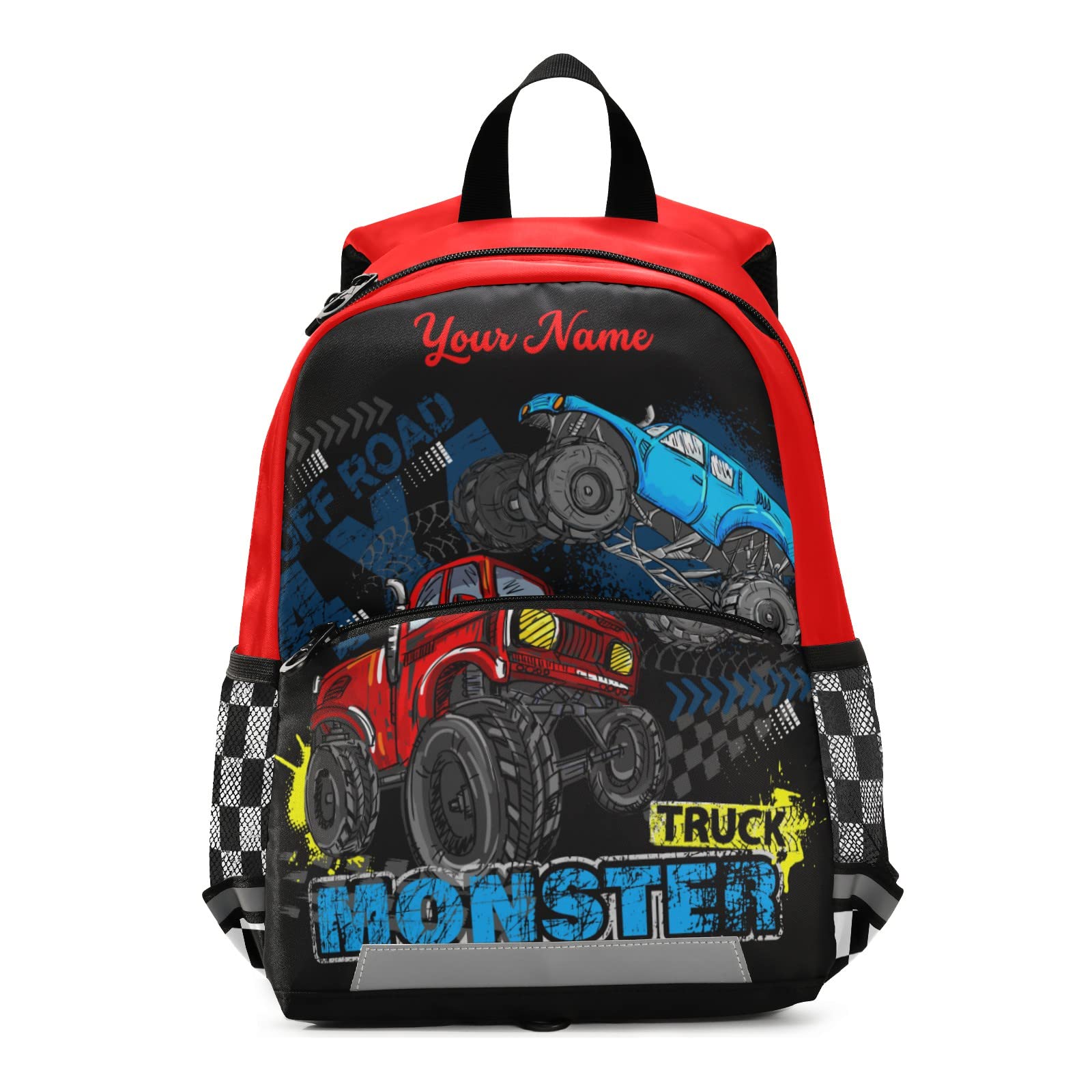 Custom Monster Truck Backpack for Boys Girls – Personalized Preschool Bag with Name for School & Travel