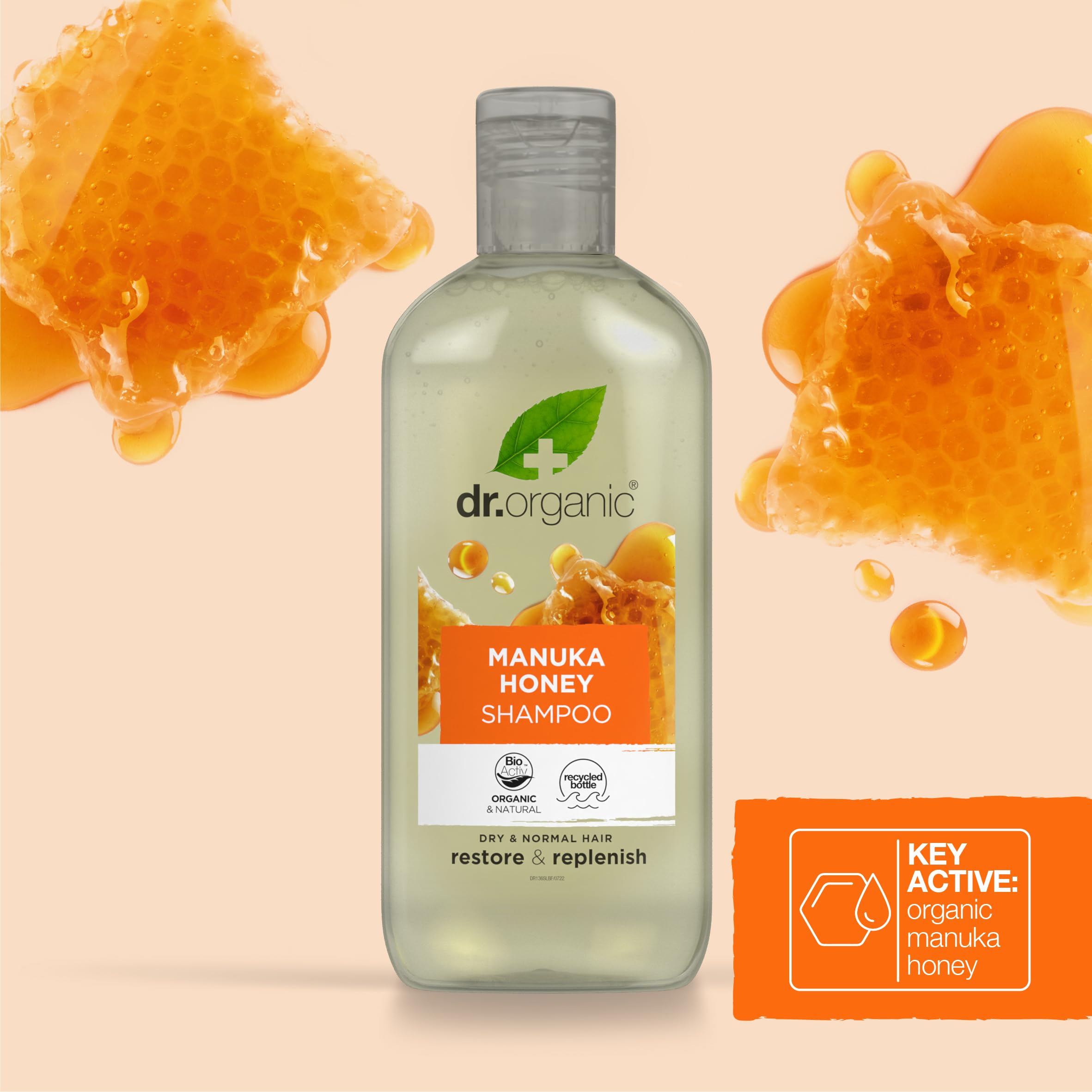 Dr Organic Manuka Honey zestaw szamponów i odżywek z torbą podróżną, regenerujące, suche włosy, naturalne, wegetariańskie, wolne od okrucieństwa, bez parabenów i SLS, nadające się do recyklingu i