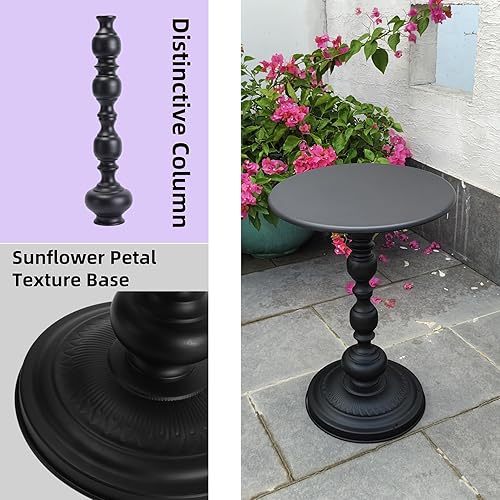 Miniatura 4 de Benkyo Juego de 2 mesas auxiliares redondas de pedestal negro, mesas vintage de metal pequeño, mesa de bebida de hierro, mesa de cóctel, mesa de